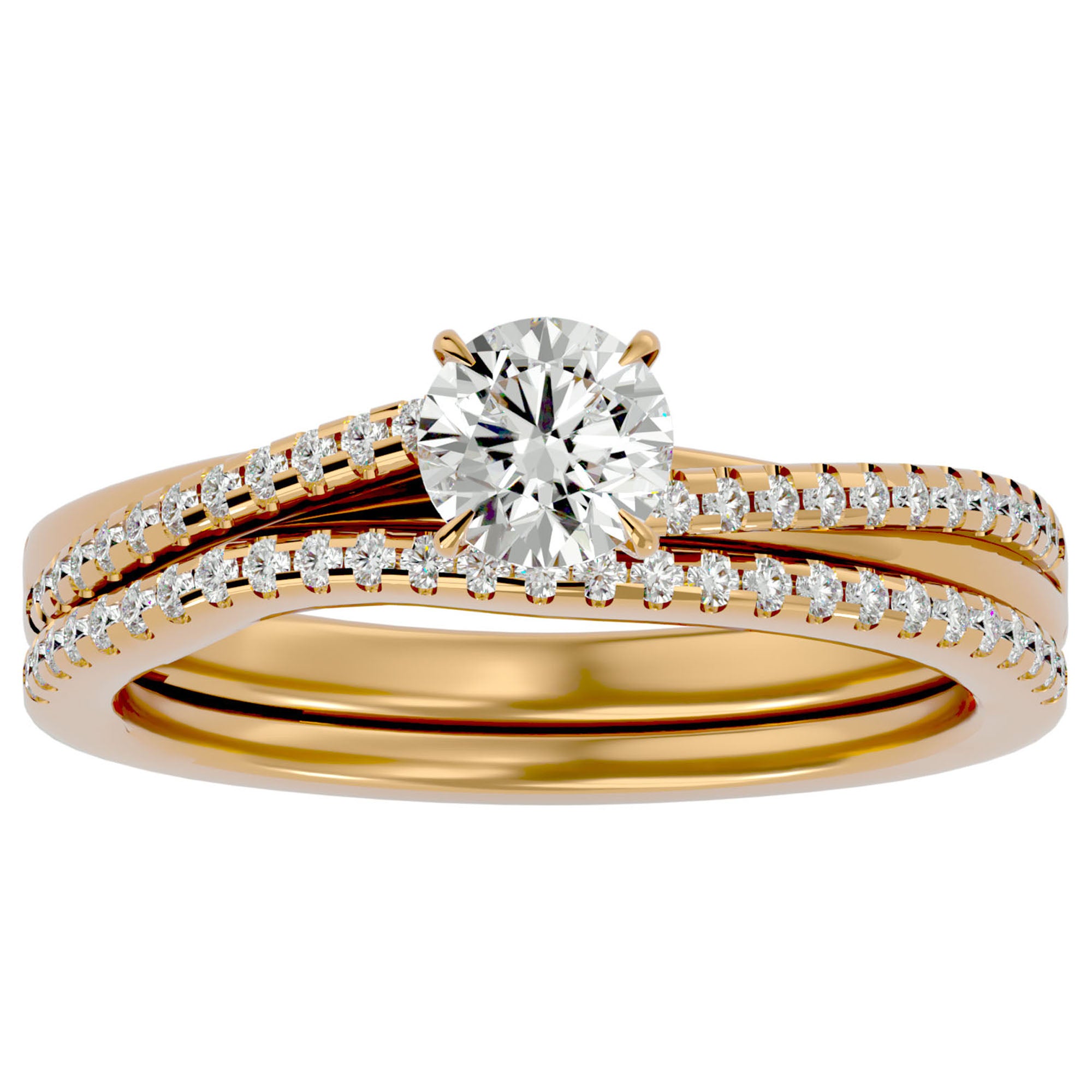 Inel de Logodnă Charme de Rose din Aur 14k cu Diamante Naturale Pavè de 0.72 ct din 14k Aur Galben - Castelo.ro
