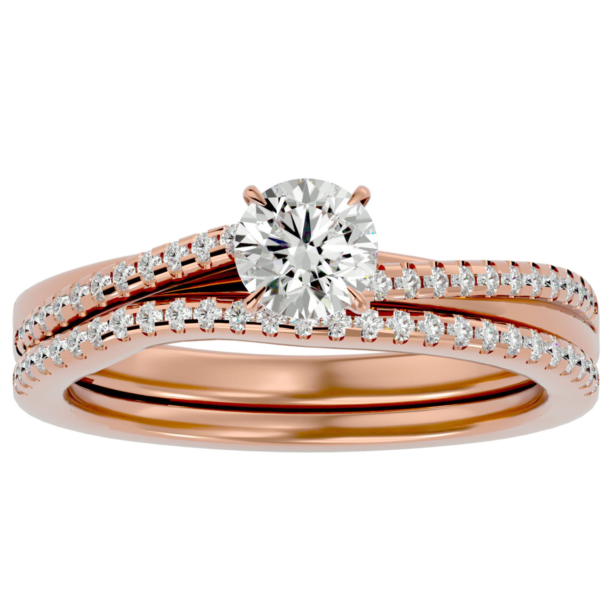 Inel de Logodnă Charme de Rose din Aur 14k cu Diamante Naturale Pavè de 0.72 ct din 14k Aur Roz - Castelo.ro