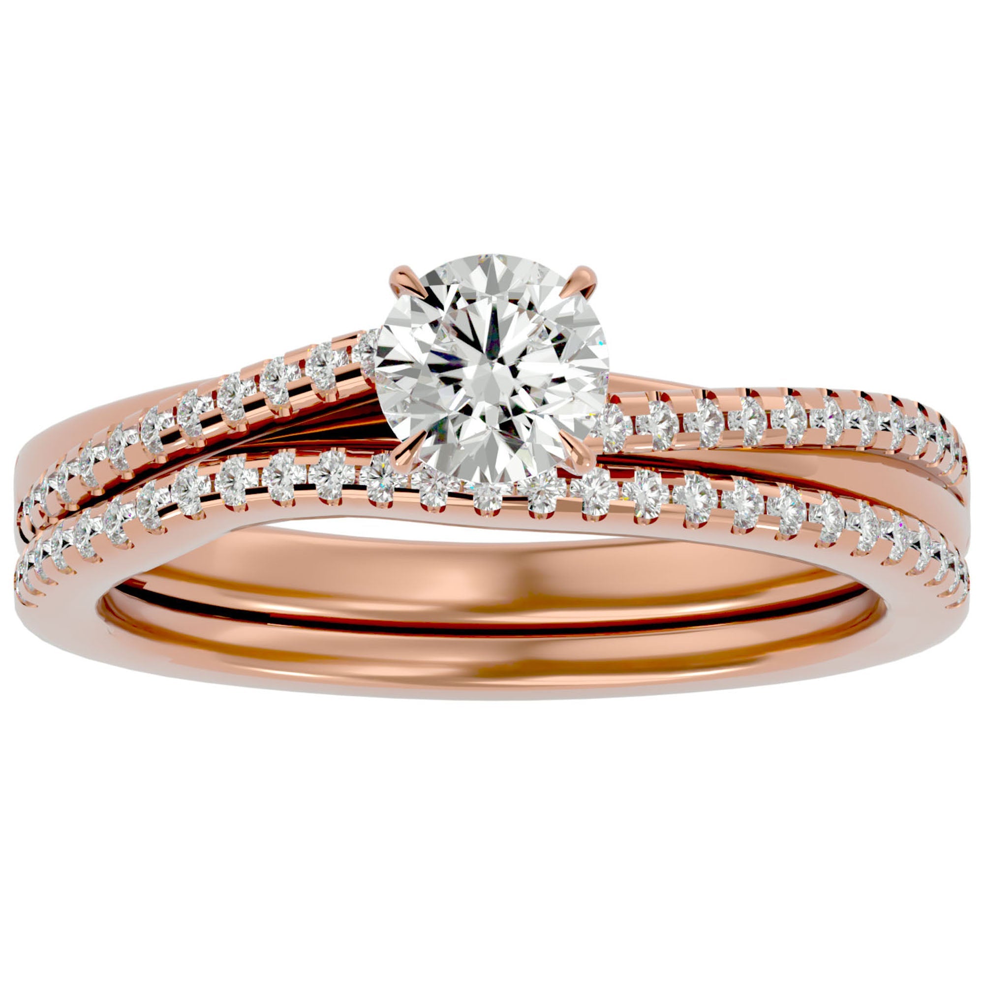 Inel De Logodnă Douce Aurore din Aur 14k cu Diamante Create în Laborator Pavé de 0.72 ct din 14k Aur Roz - Castelo.ro