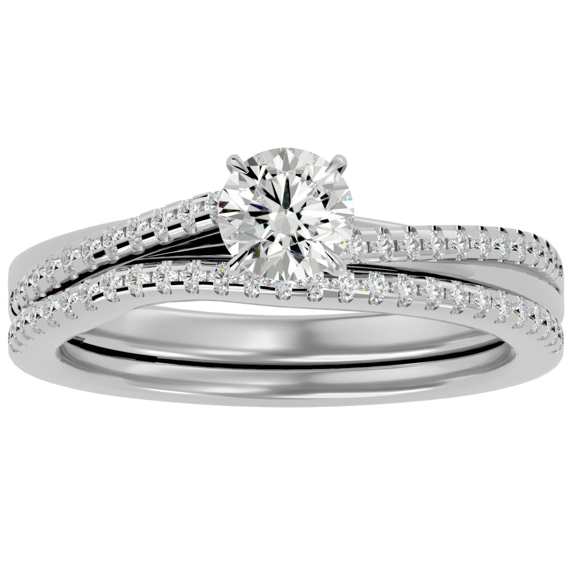 Inel De Logodnă Douce Aurore din Aur 14k cu Diamante Naturale Pavé de 0.72 ct din 14k Aur Alb - Castelo.ro
