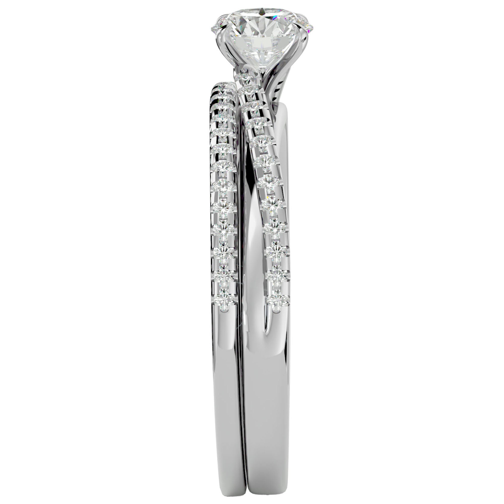 Inel De Logodnă Douce Aurore din Aur 14k cu Diamante Naturale Pavé de 0.72 ct din 14k Aur Alb - Castelo.ro