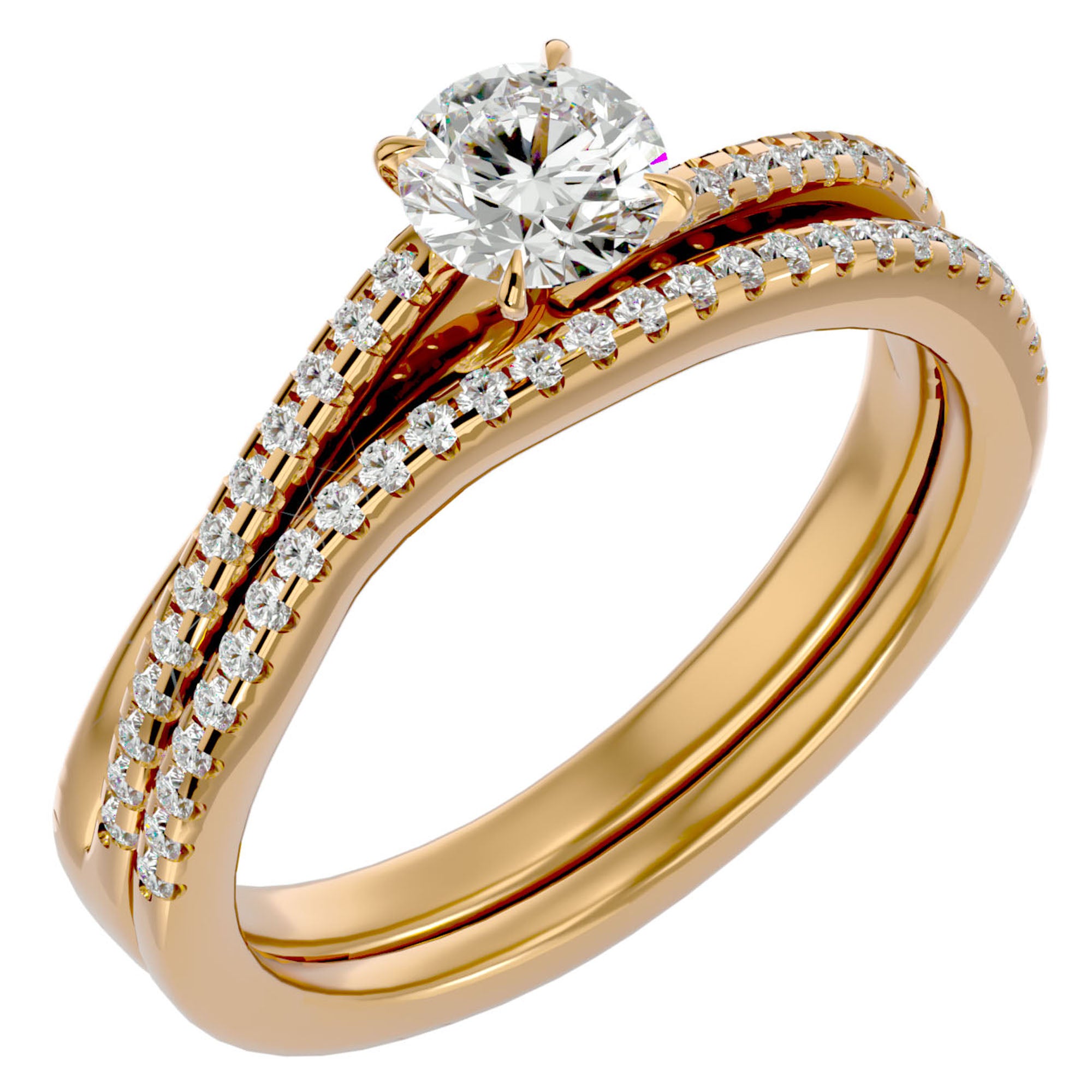 Inel De Logodnă Douce Aurore cu Diamante Create în Laborator Pavé de 0.72 ct din 18k Aur Galben - Castelo.ro