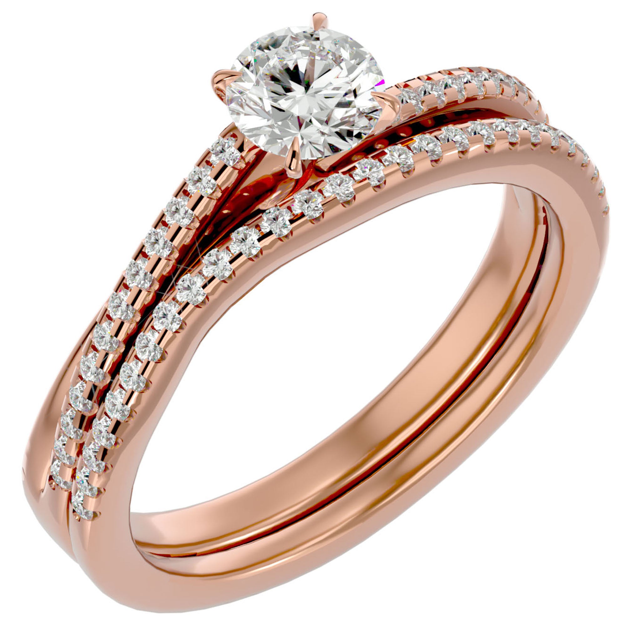 Inel de Logodnă Charme de Rose din Aur 14k cu Diamante Naturale Pavè de 0.72 ct din 14k Aur Roz - Castelo.ro