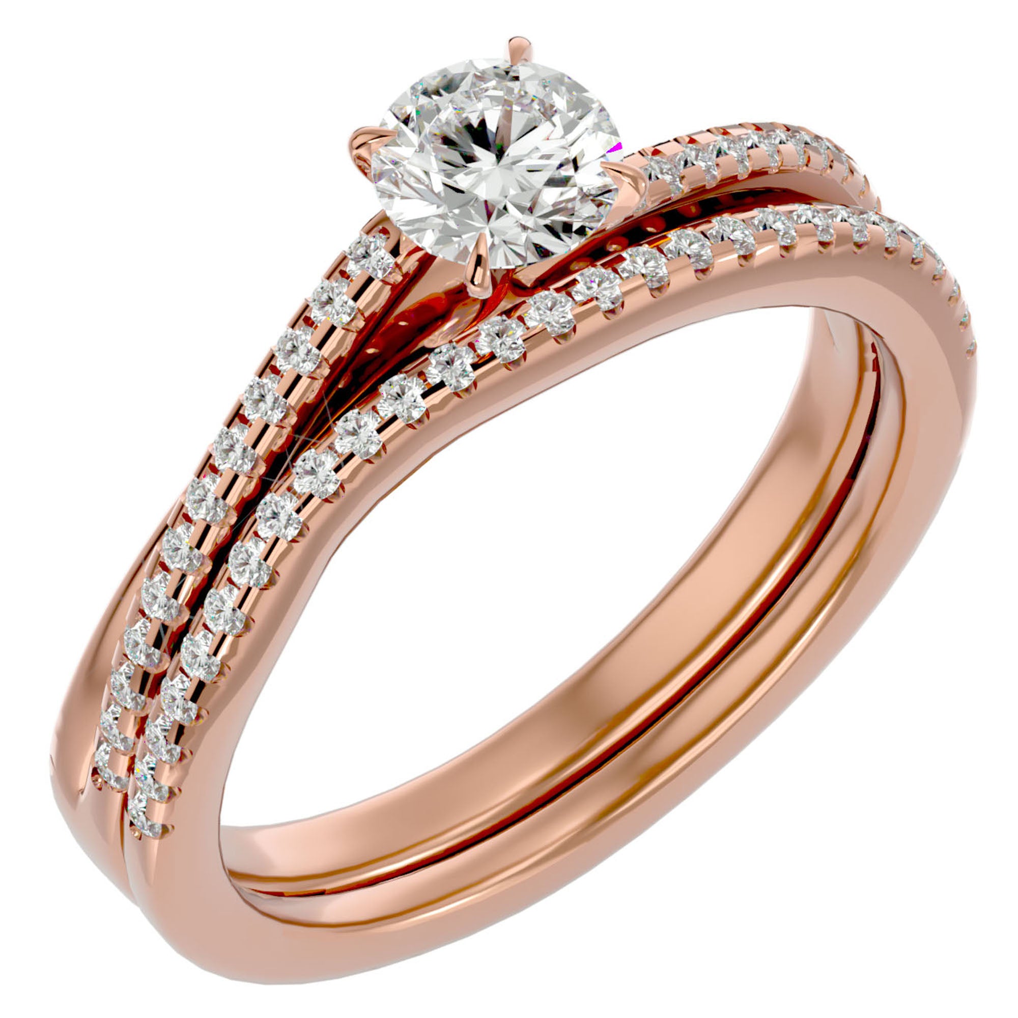 Inel De Logodnă Douce Aurore cu Diamante Create în Laborator Pavé de 0.72 ct din 18k Aur Roz - Castelo.ro