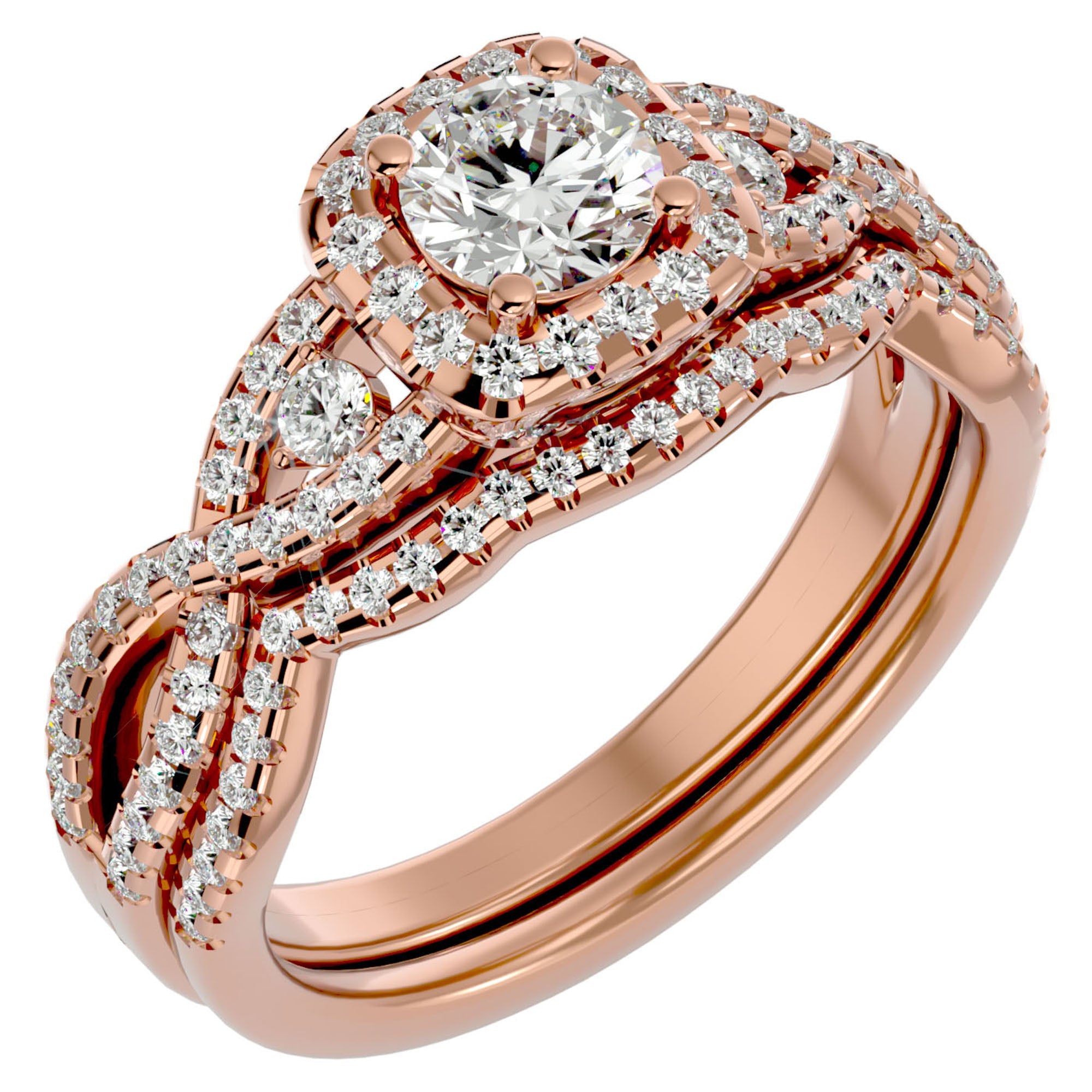 Inel Trésor Caché cu Diamante Create în Laborator Pavè de 1.08 ct din 18k Aur Roz - Castelo.ro