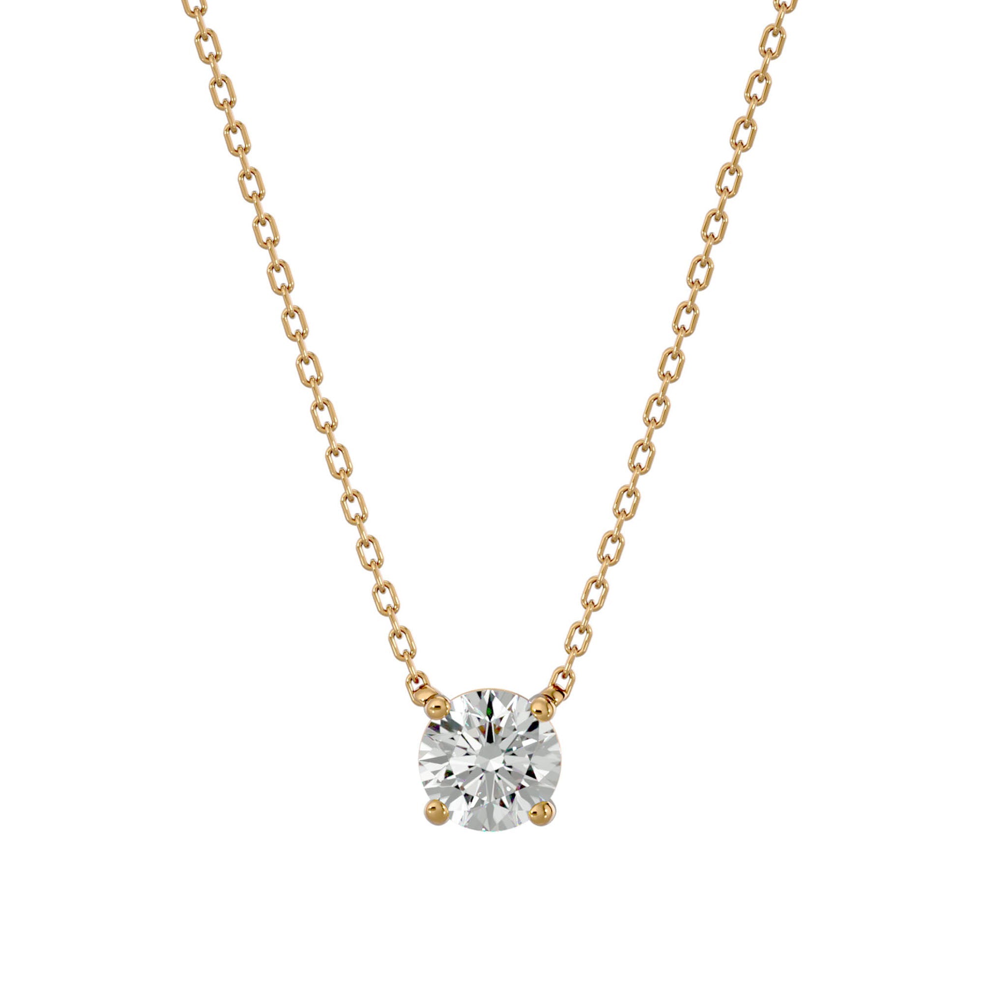 Lanț din Aur 14k cu Pandantiv Solitaire Rotund din Diamant Creat în Laborator de 1.03 ct din 14K Aur Galben - Castelo.ro