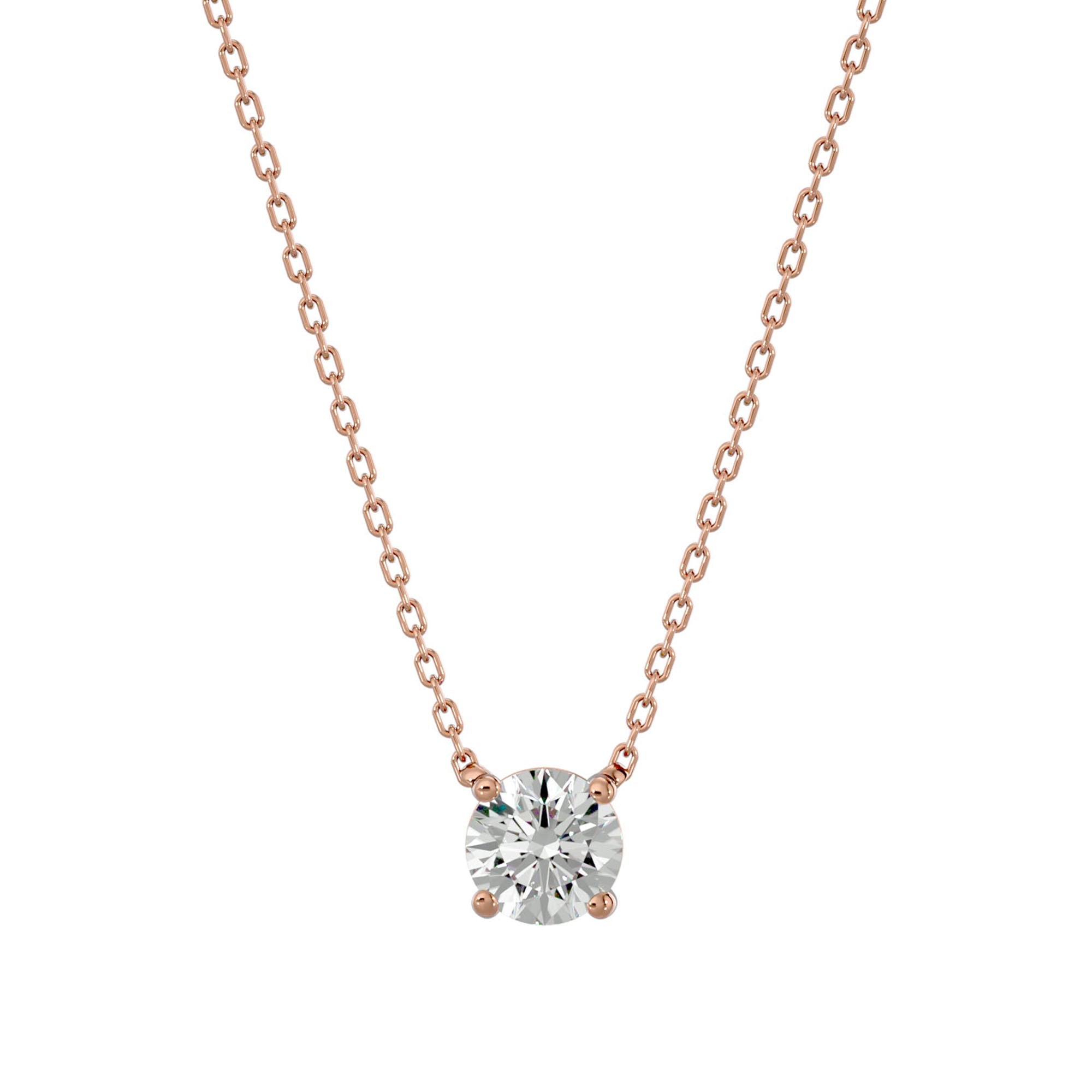 Lanț din Aur 14k cu Pandantiv Solitaire Rotund din Diamant Creat în Laborator de 1.03 ct din 14K Aur Roz - Castelo.ro