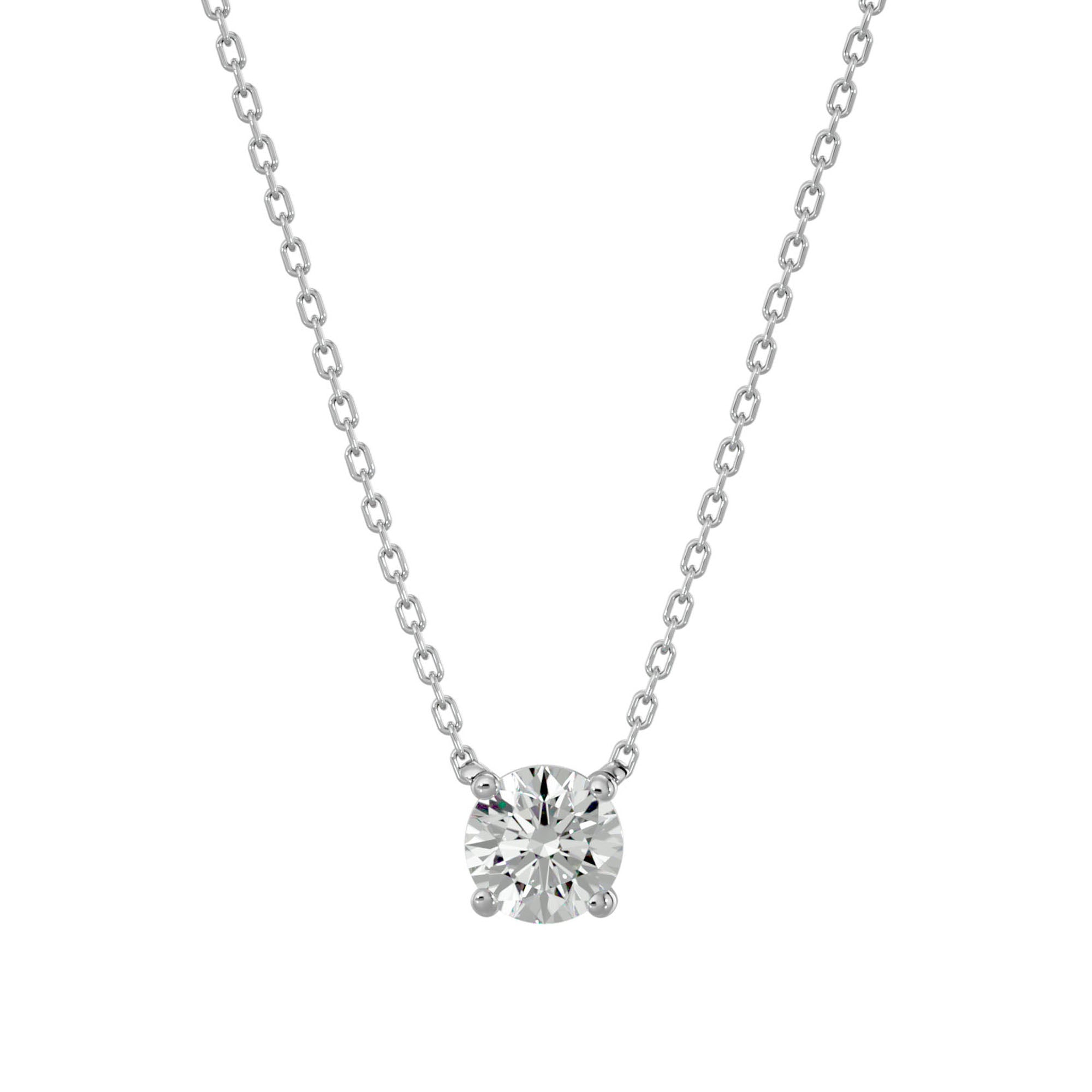 Lanț din Aur 14k cu Pandantiv Solitaire Rotund din Diamant Natural de 1.03 ct din 14K Aur Alb - Castelo.ro