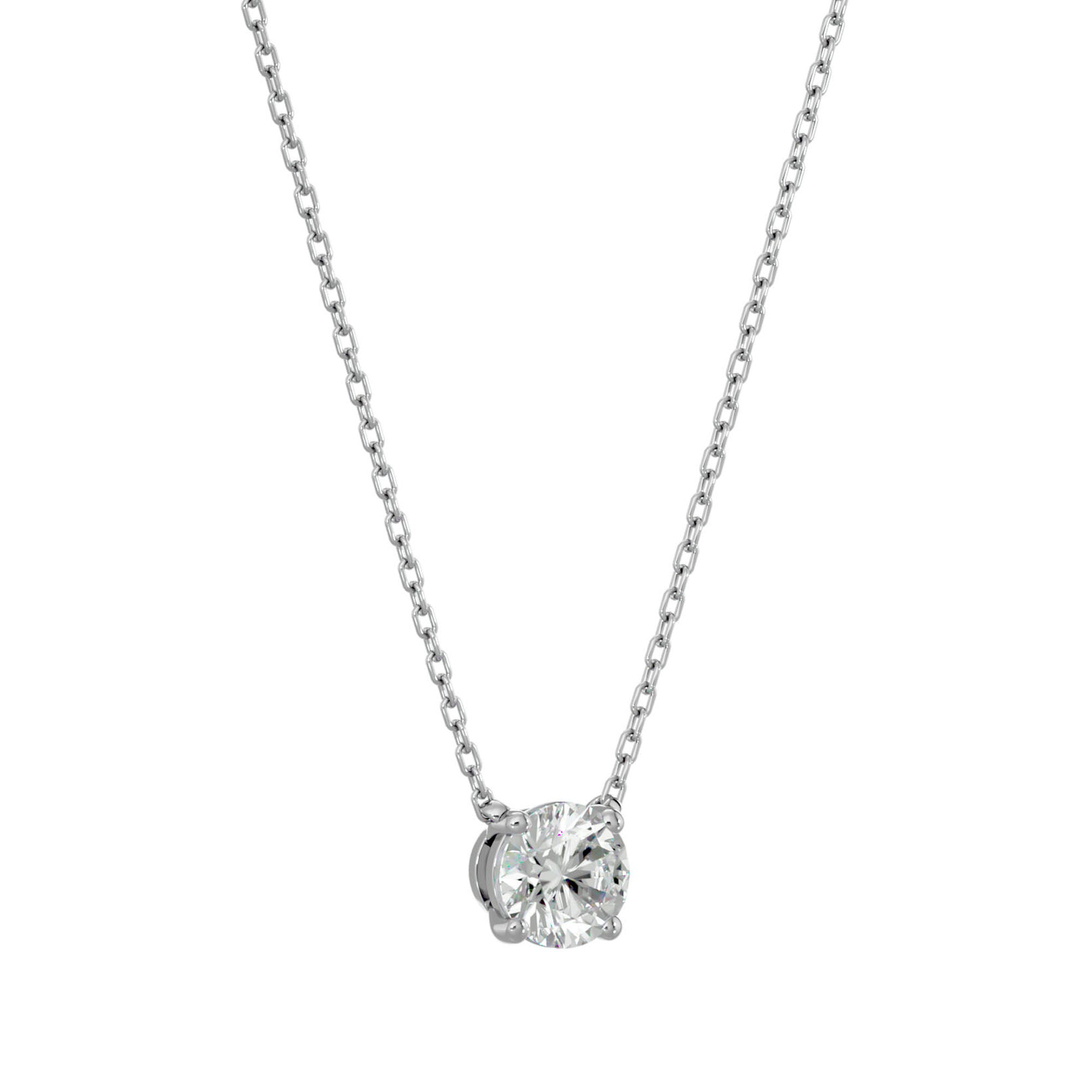 Lanț din Aur 14k cu Pandantiv Solitaire Rotund din Diamant Natural de 1.03 ct din 14K Aur Alb - Castelo.ro