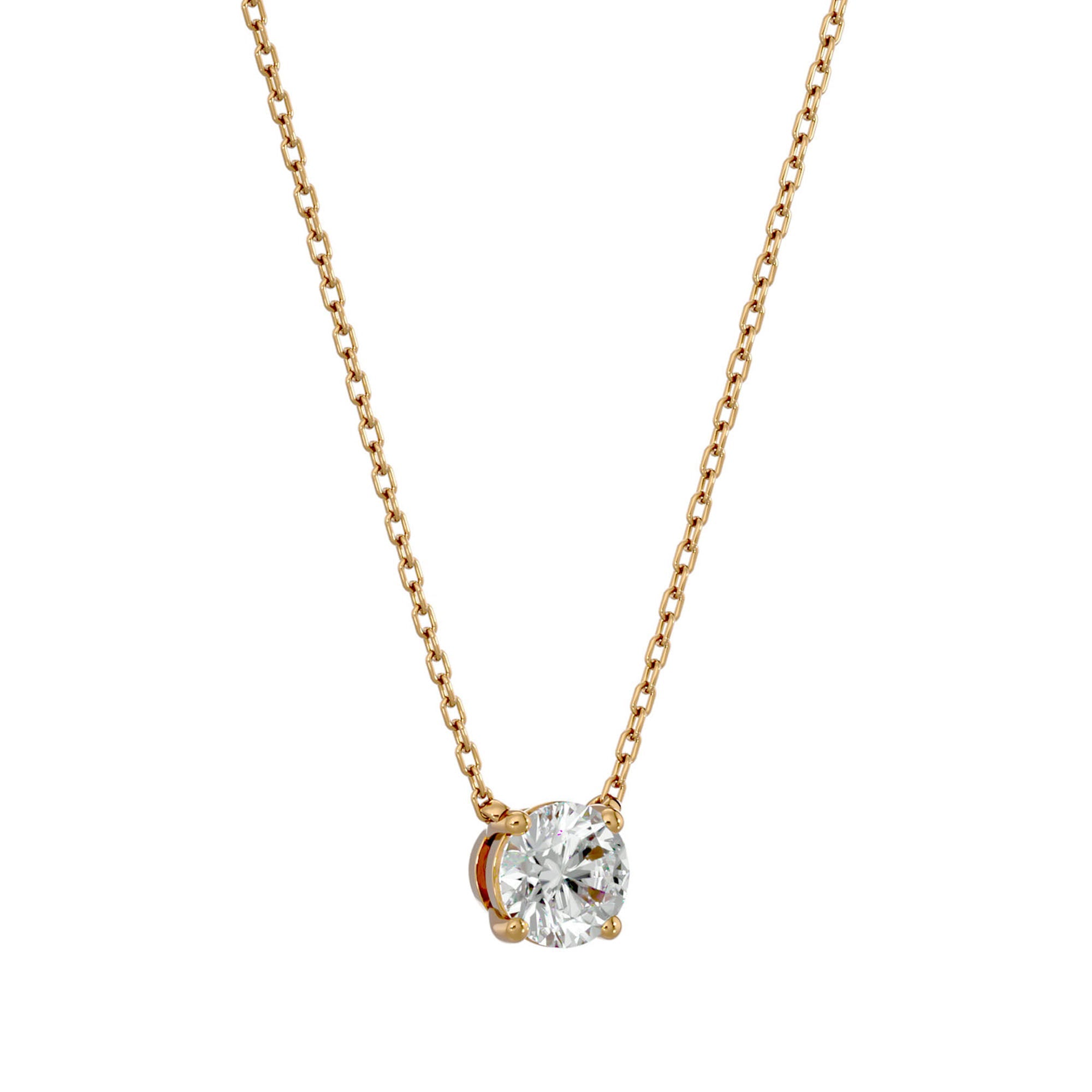 Lanț din Aur 14k cu Pandantiv Solitaire Rotund din Diamant Creat în Laborator de 1.03 ct din 14K Aur Galben - Castelo.ro