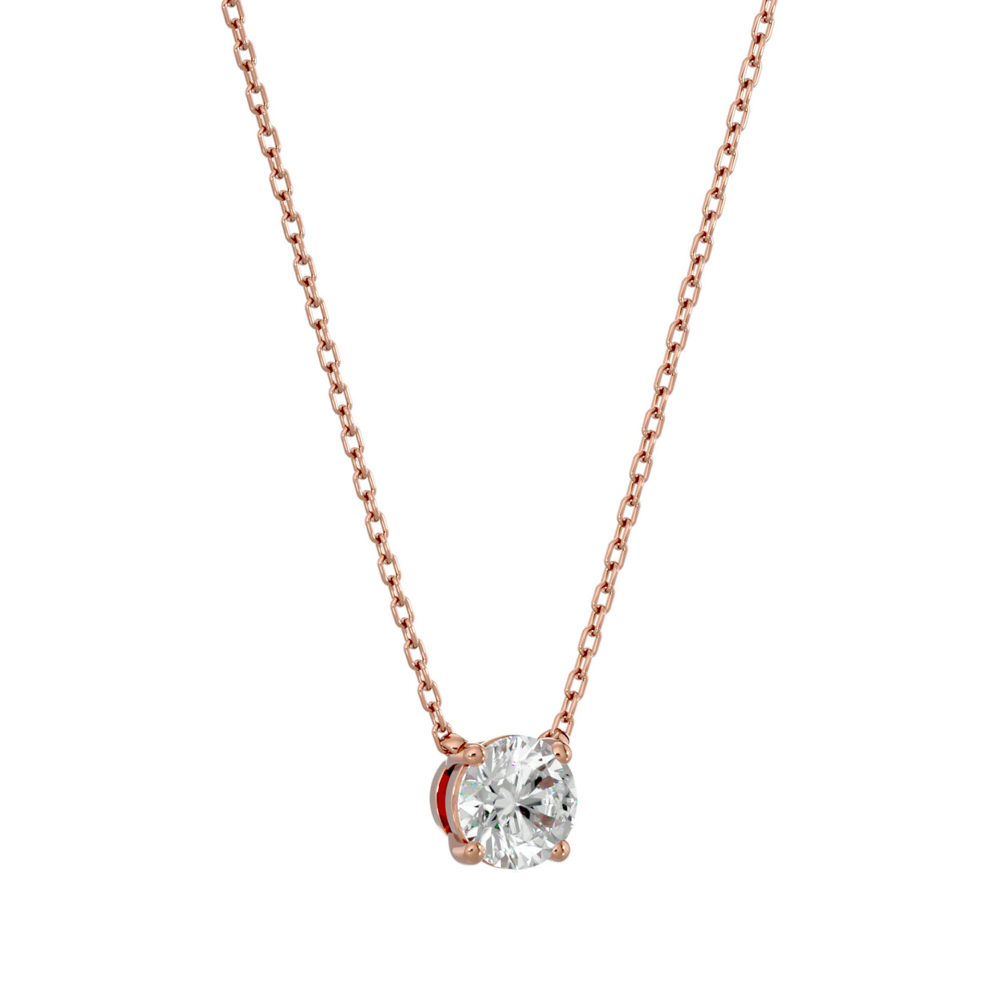 Lanț din Aur 14k cu Pandantiv Solitaire Rotund din Diamant Creat în Laborator de 1.03 ct din 14K Aur Roz - Castelo.ro