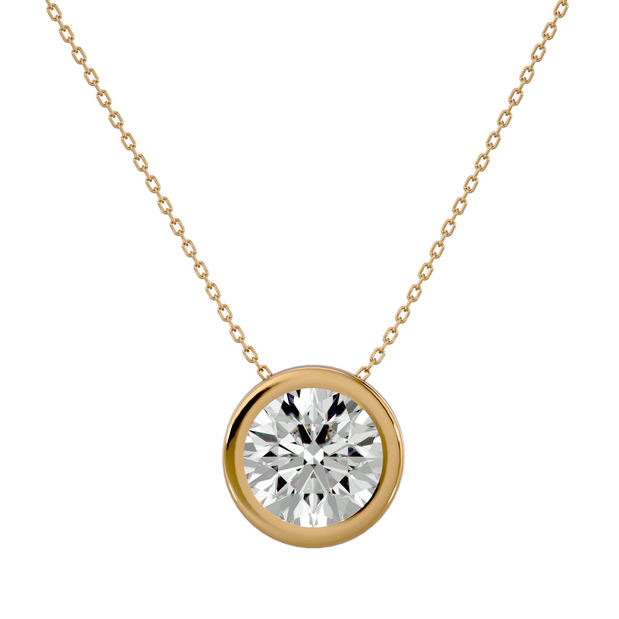 Lanț din Aur 14k cu Pandantiv Solitaire Rotund Bezel din Diamant Natural de 1.08 ct din 14K Aur Galben - Castelo.ro