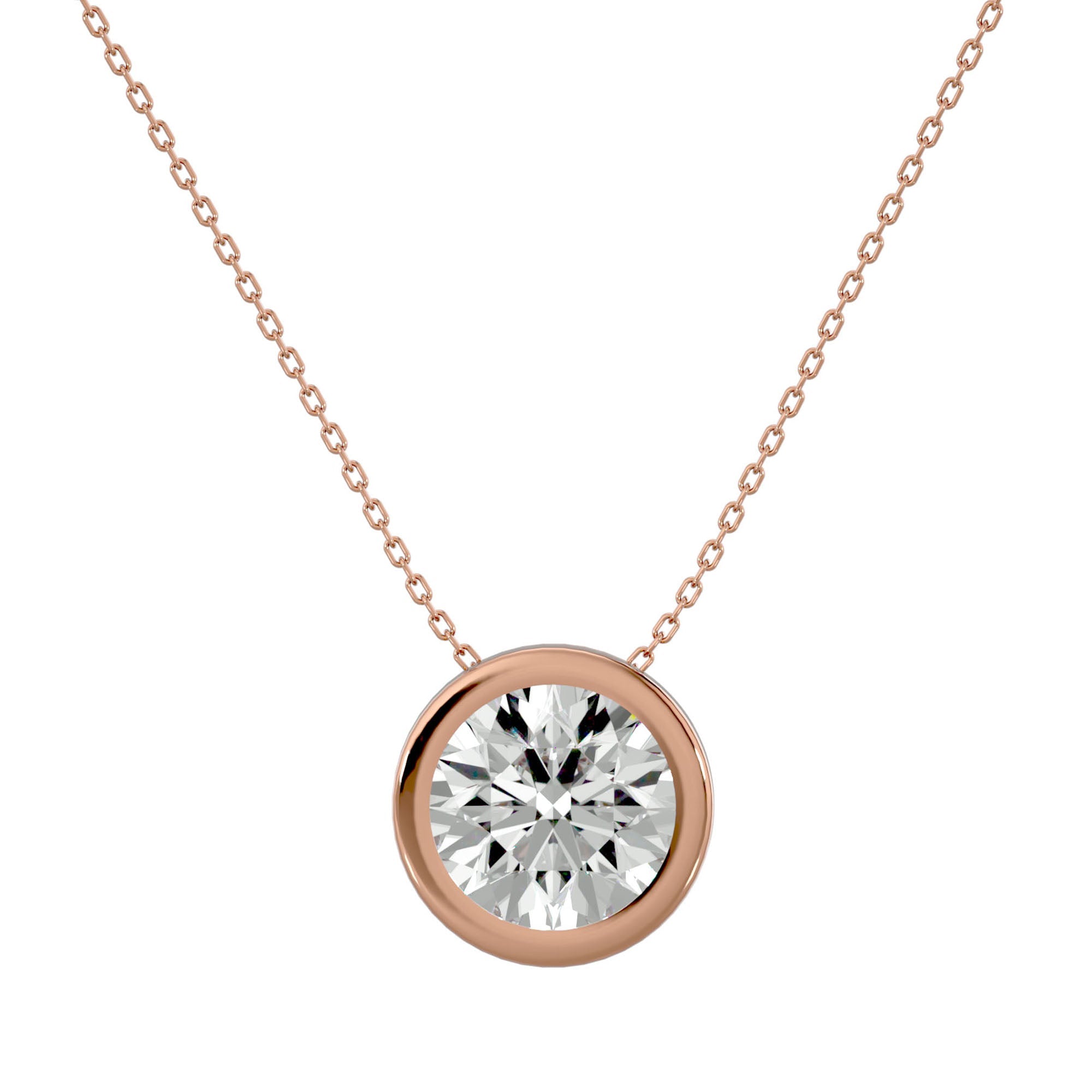 Lanț din Aur 14k cu Pandantiv Solitaire Rotund Bezel din Diamant Natural de 1.08 ct din 14K Aur Roz - Castelo.ro