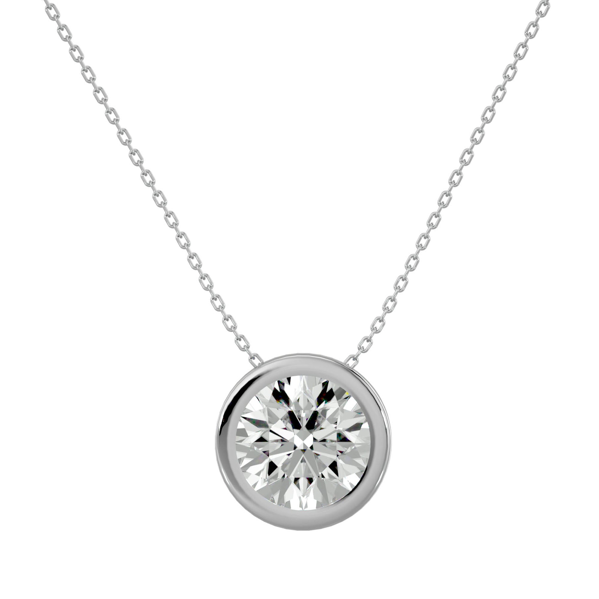 Lanț din Aur 14k cu Pandantiv Solitaire Rotund Bezel din Diamant Natural de 1.08 ct din 14K Aur Alb - Castelo.ro