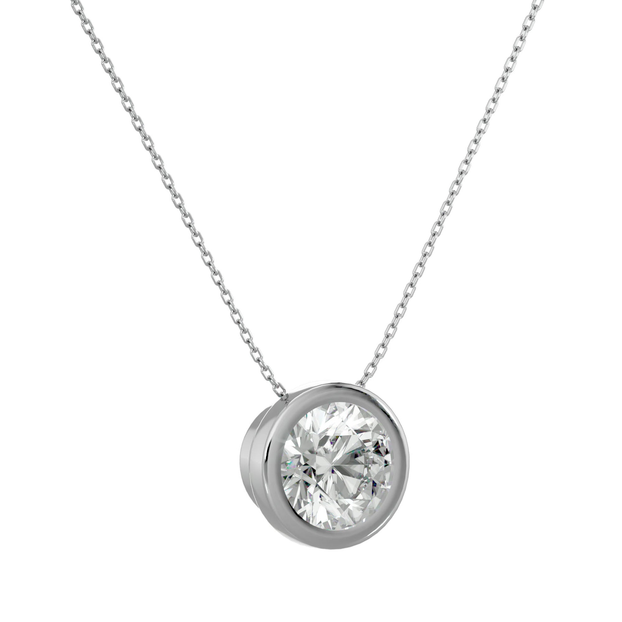 Lanț din Aur 14k cu Pandantiv Solitaire Rotund Bezel din Diamant Create în Laborator de 1.08 ct din 14K Aur Alb - Castelo.ro