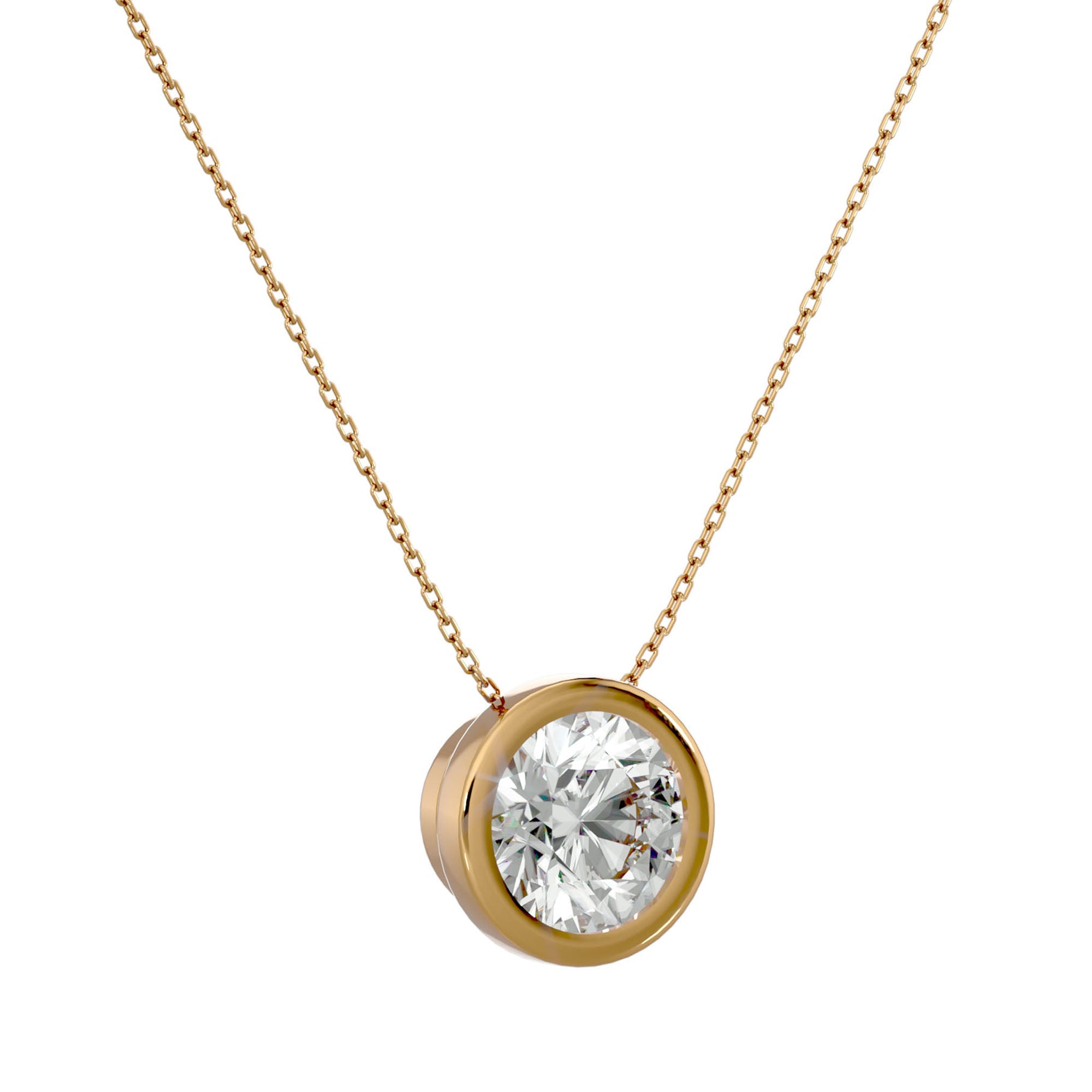 Lanț din Aur 14k cu Pandantiv Solitaire Rotund Bezel din Diamant Natural de 1.08 ct din 14K Aur Galben - Castelo.ro