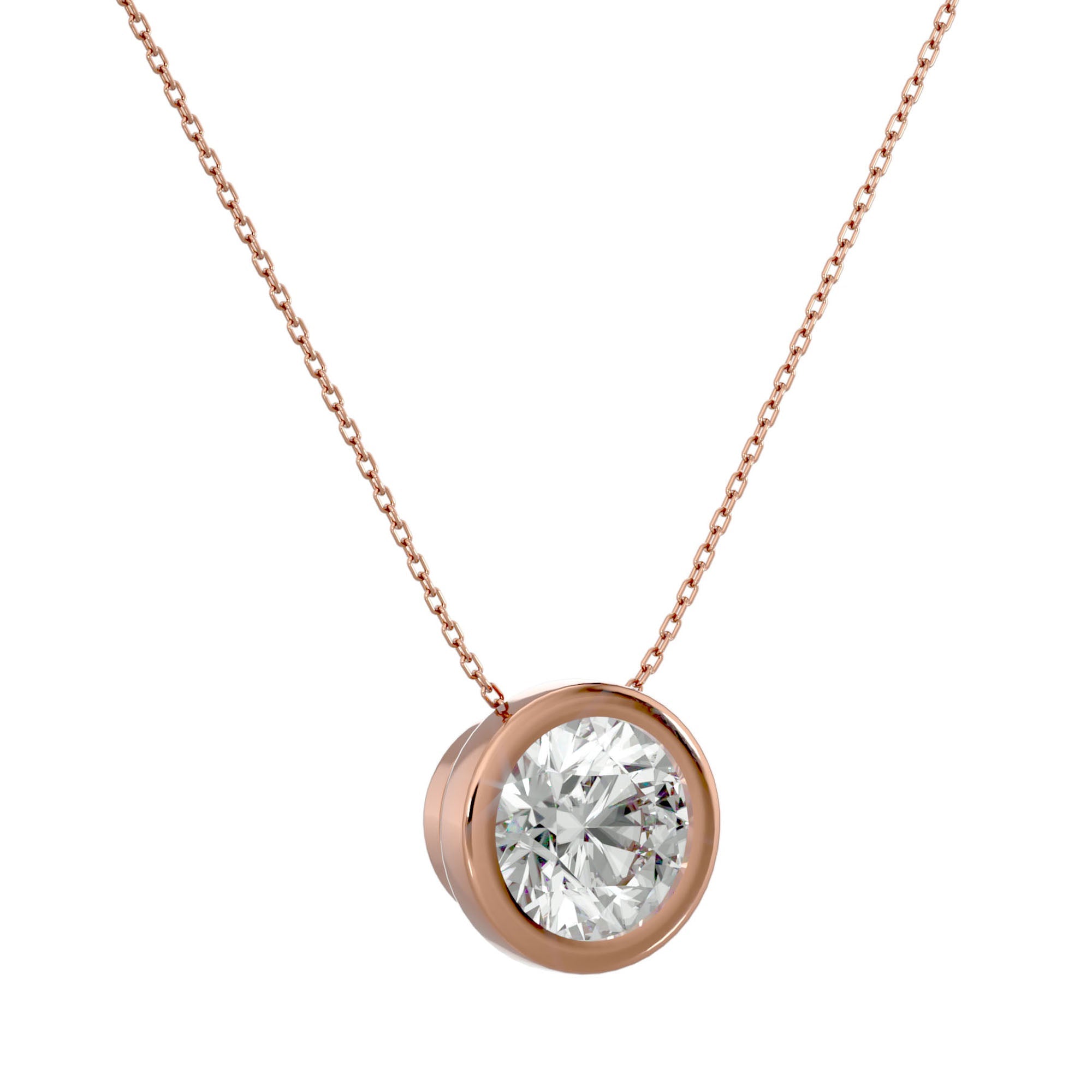 Lanț din Aur 14k cu Pandantiv Solitaire Rotund Bezel din Diamant Natural de 1.08 ct din 14K Aur Roz - Castelo.ro