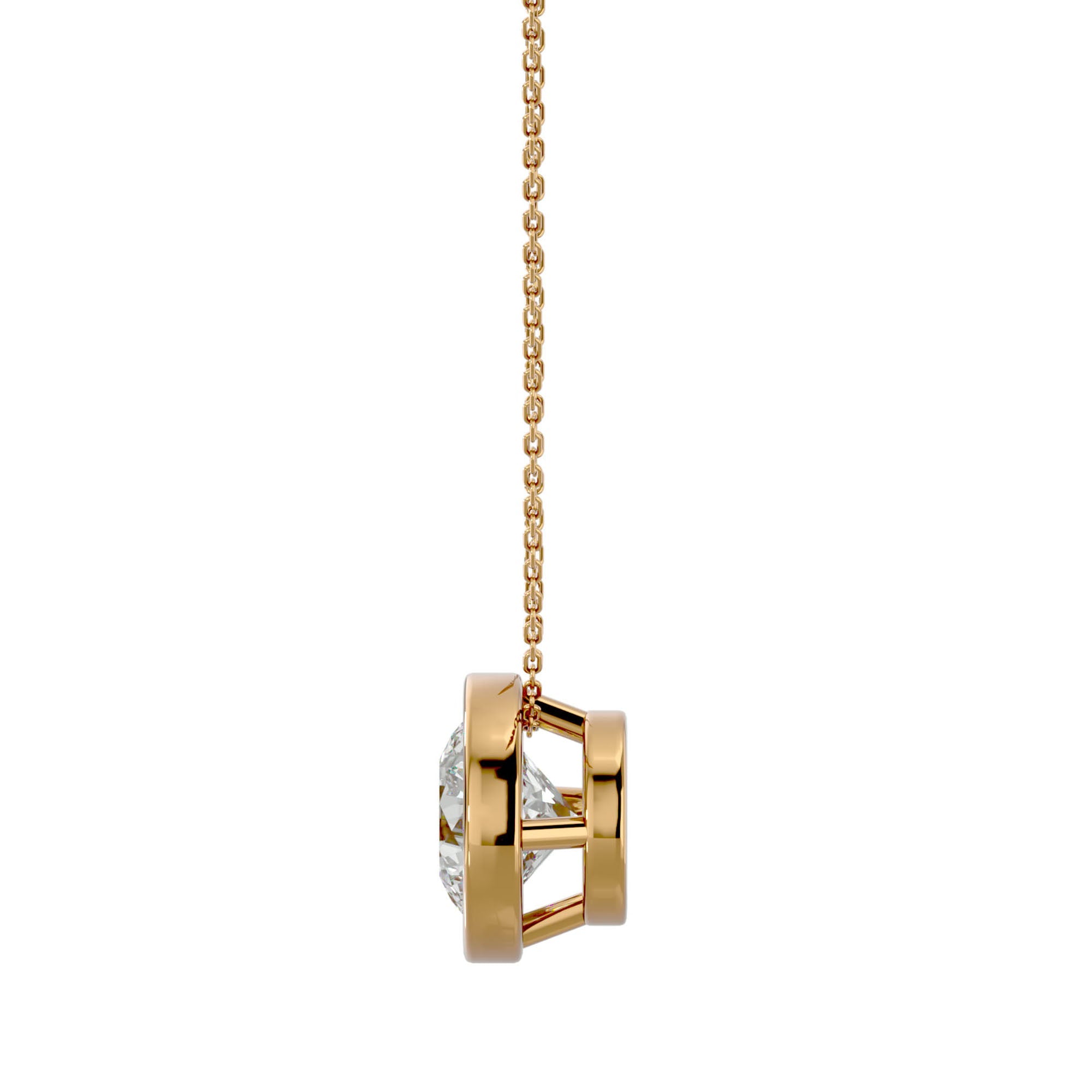 Lanț din Aur 14k cu Pandantiv Solitaire Rotund Bezel din Diamant Create în Laborator de 1.08 ct din 14K Aur Galben - Castelo.ro