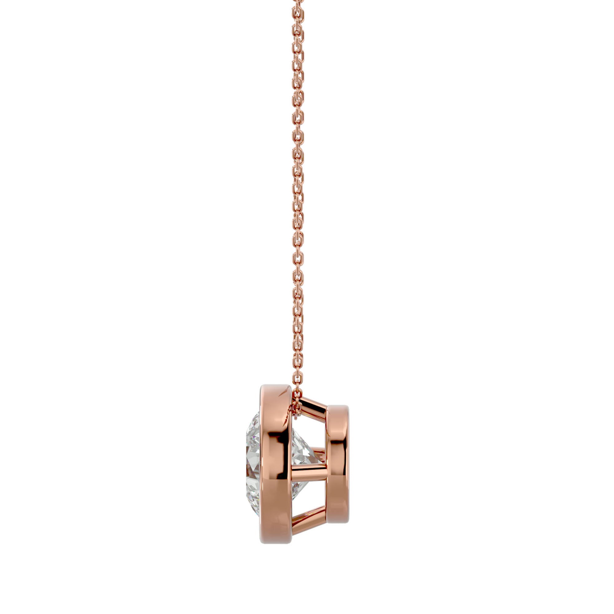 Lanț din Aur 14k cu Pandantiv Solitaire Rotund Bezel din Diamant Natural de 1.08 ct din 14K Aur Roz - Castelo.ro