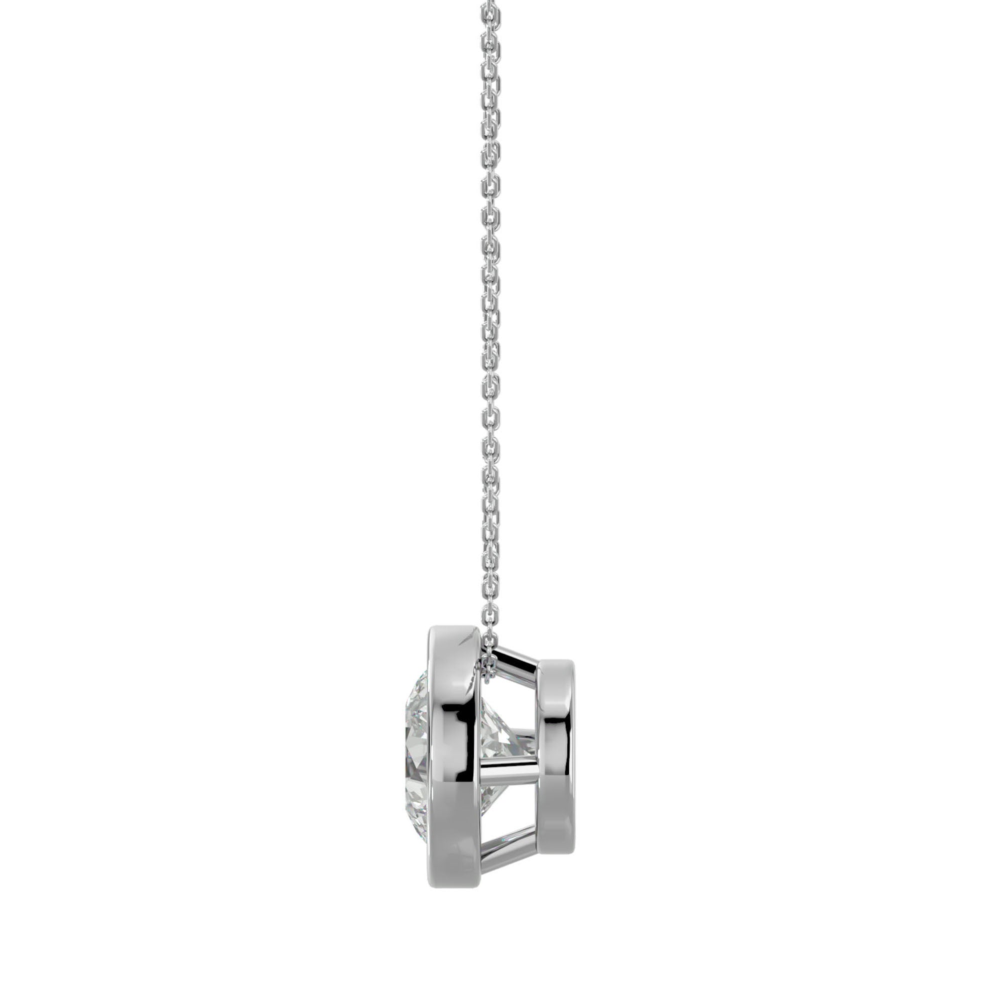 Lanț din Aur 14k cu Pandantiv Solitaire Rotund Bezel din Diamant Natural de 1.08 ct din 14K Aur Alb - Castelo.ro