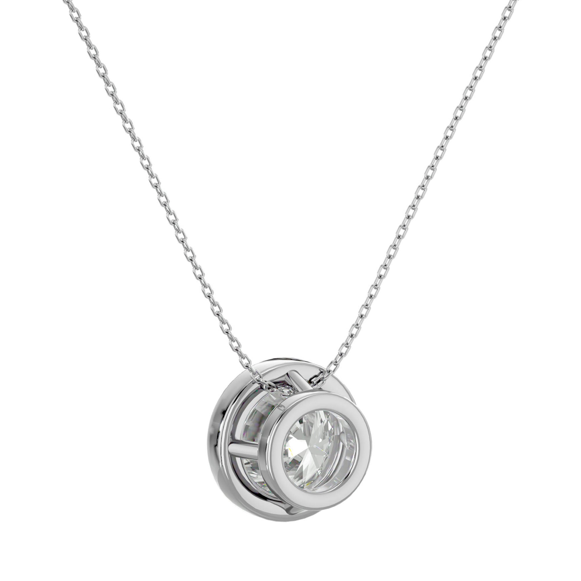 Lanț din Aur 14k cu Pandantiv Solitaire Rotund Bezel din Diamant Create în Laborator de 1.08 ct din 14K Aur Alb - Castelo.ro