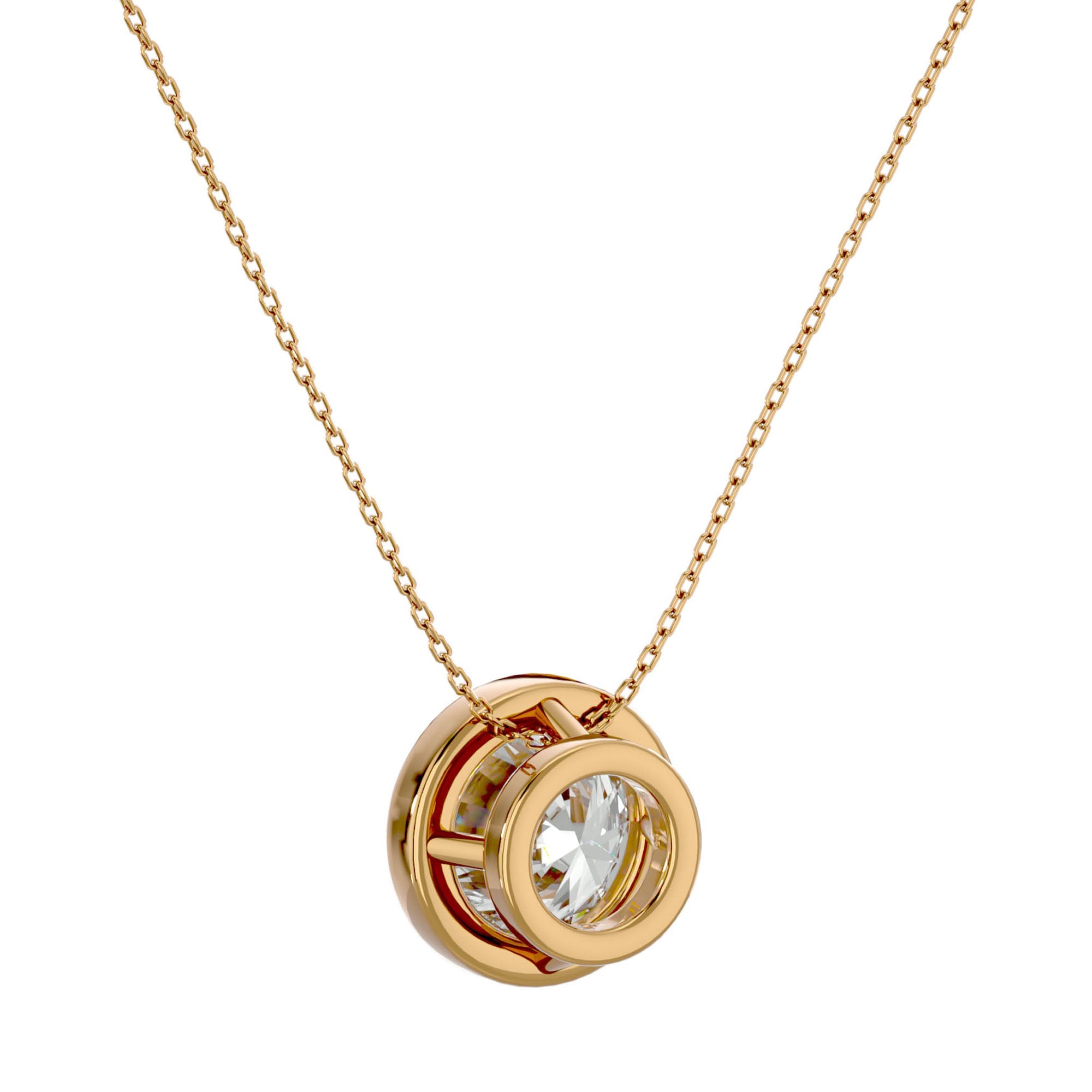 Lanț din Aur 14k cu Pandantiv Solitaire Rotund Bezel din Diamant Natural de 1.08 ct din 14K Aur Galben - Castelo.ro