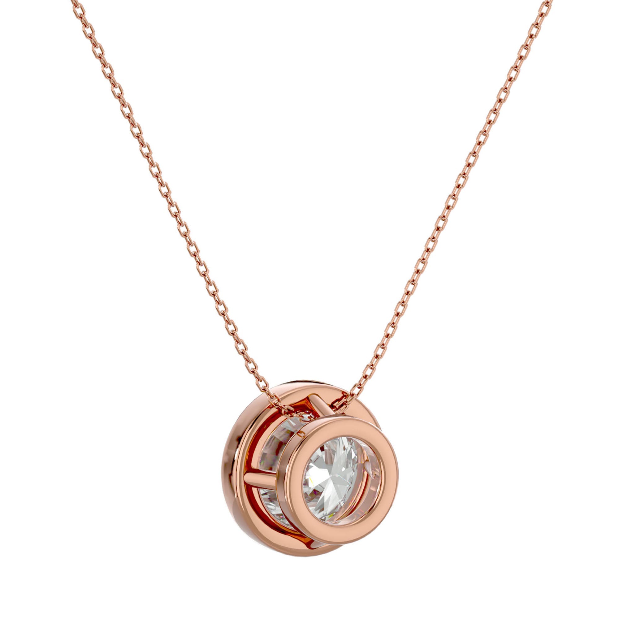 Lanț din Aur 14k cu Pandantiv Solitaire Rotund Bezel din Diamant Natural de 1.08 ct din 14K Aur Roz - Castelo.ro