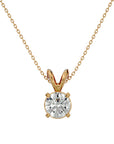 Lanț cu Pandantiv Solitaire Rotund din Moissanite de 0.59 ct din 18K Aur Galben - Castelo.ro
