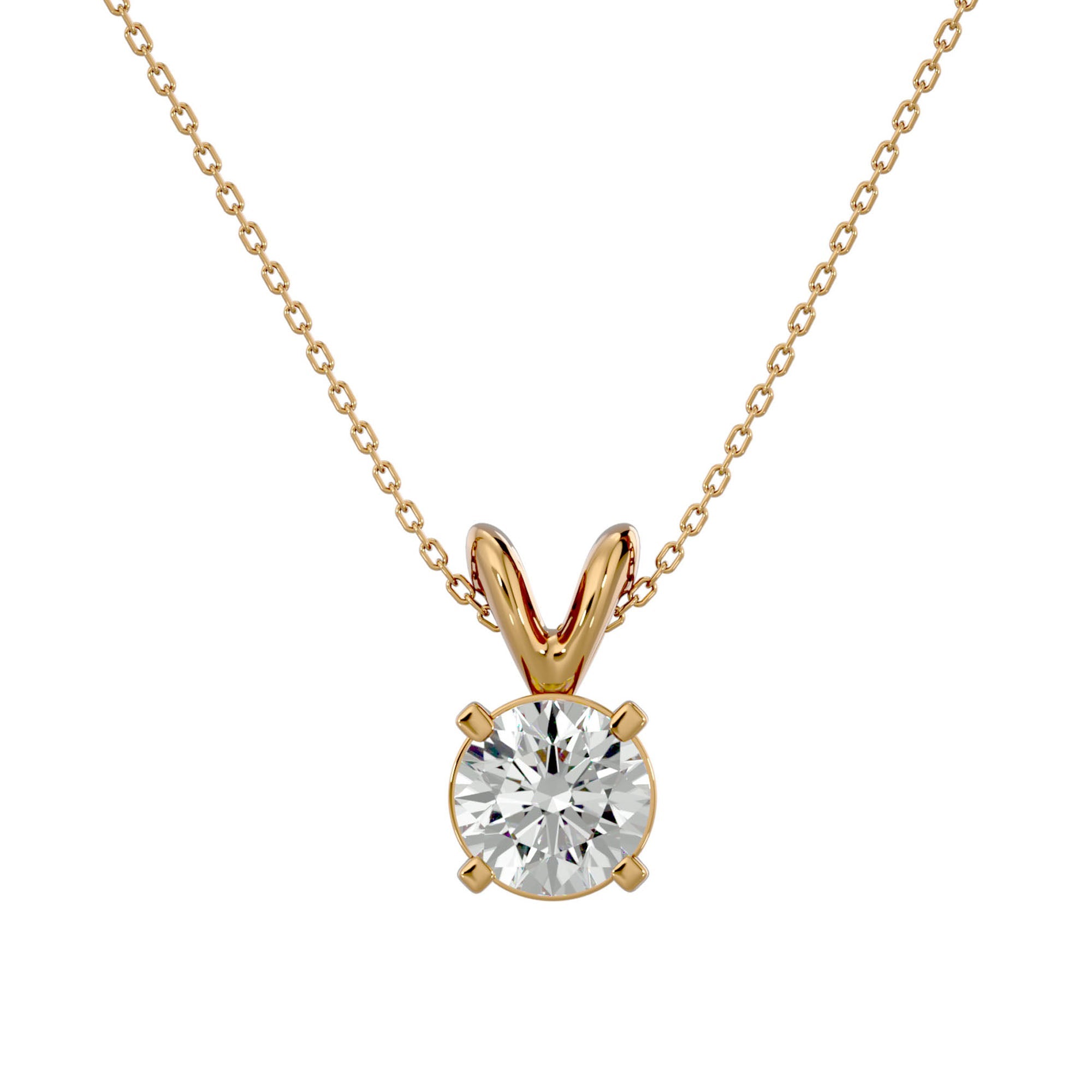 Lanț din Aur 14k cu Pandantiv Solitaire Rotund din Diamant Natural de 0.59 ct din 14K Aur Galben - Castelo.ro