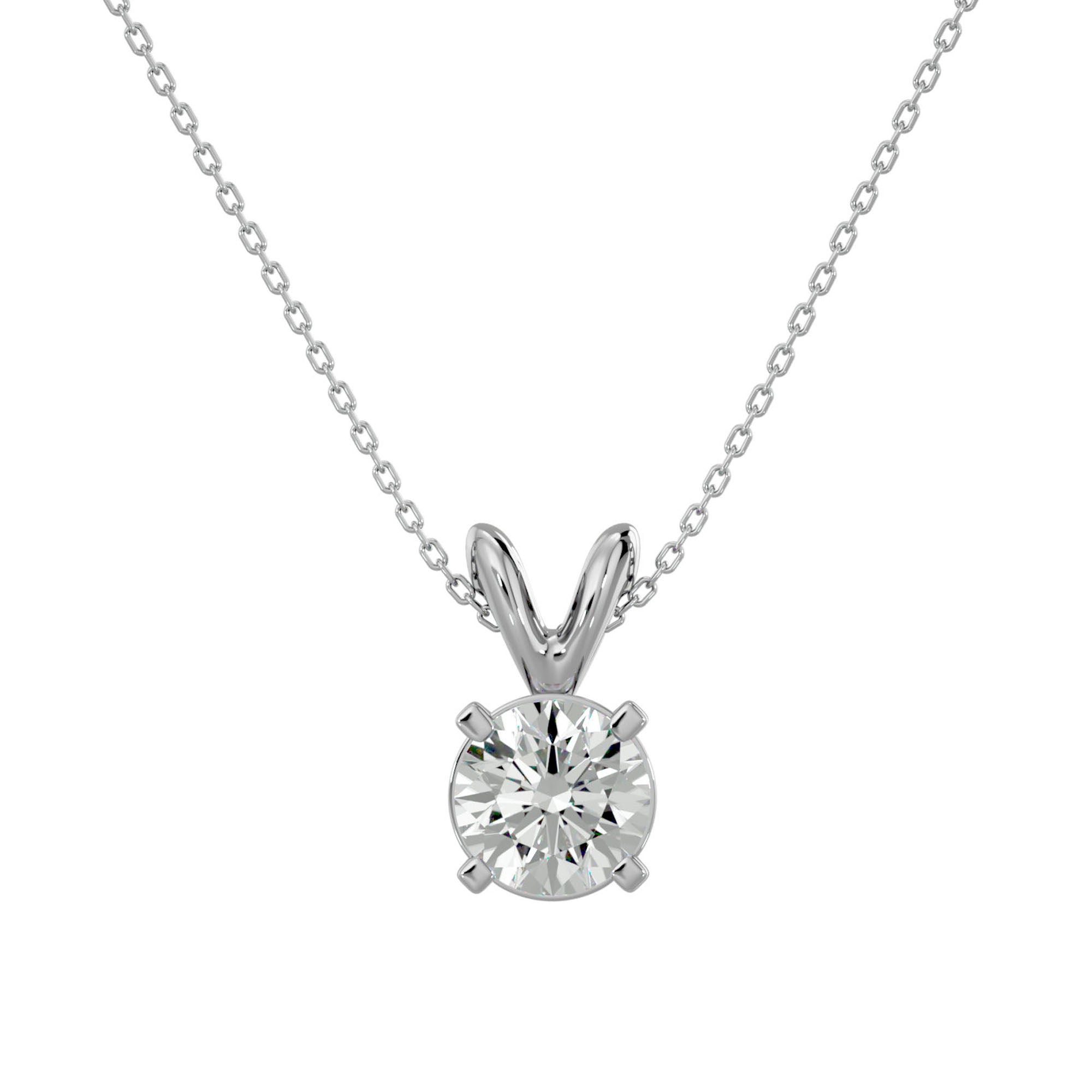 Lanț din Aur 14k cu Pandantiv Solitaire Rotund din Diamant Natural de 0.59 ct din 14K Aur Alb - Castelo.ro