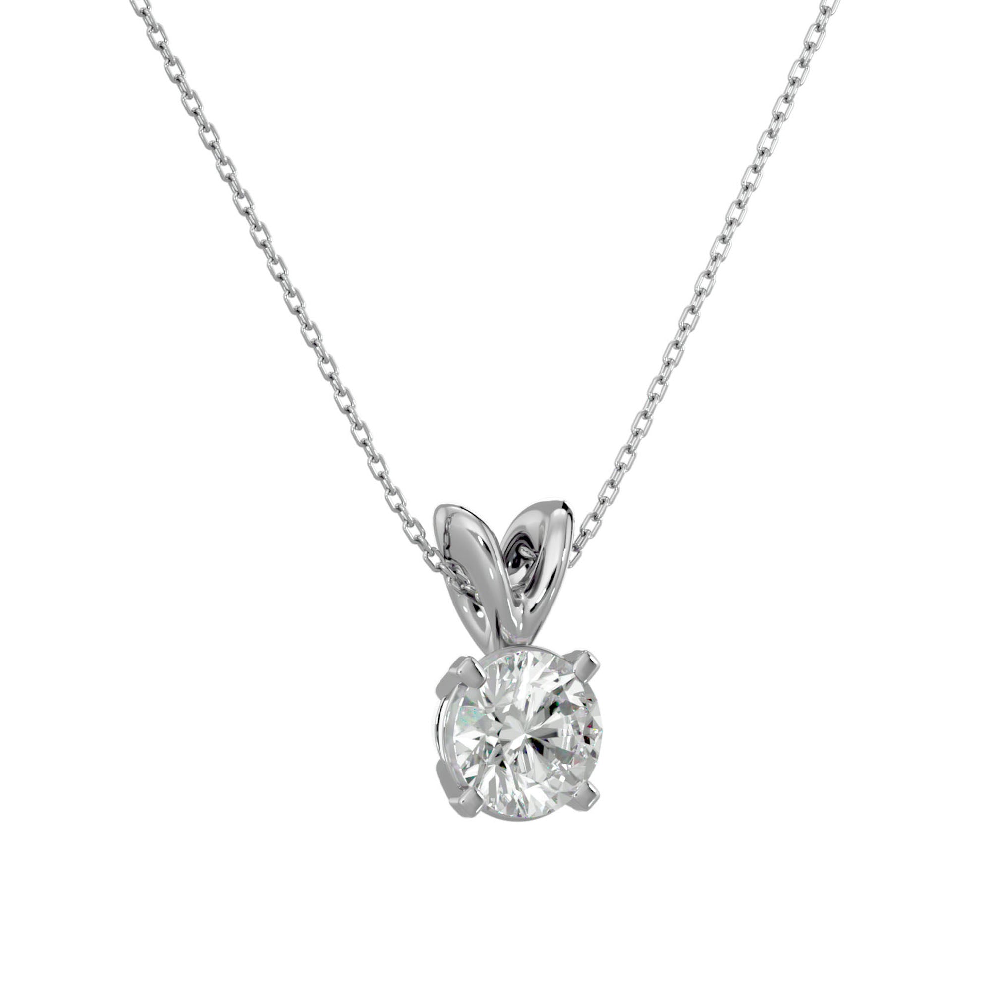 Lanț din Aur 14k cu Pandantiv Solitaire Rotund din Diamant Create în Laborator de 0.59 ct din 14K Aur Alb - Castelo.ro