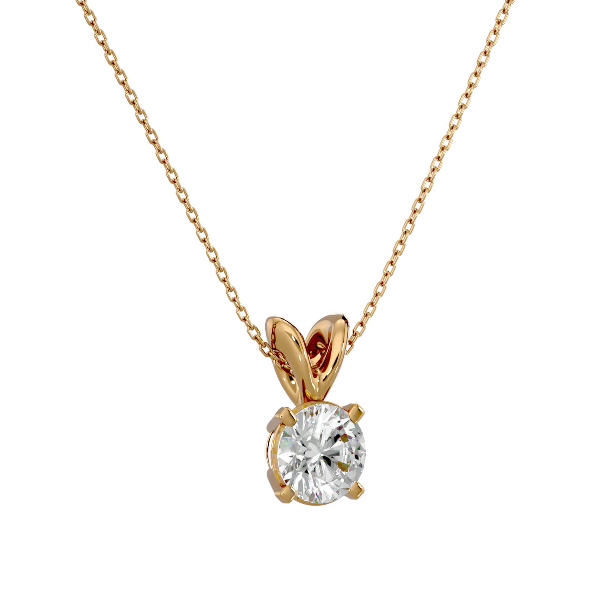 Lanț din Aur 14k cu Pandantiv Solitaire Rotund din Diamant Natural de 0.59 ct din 14K Aur Galben - Castelo.ro