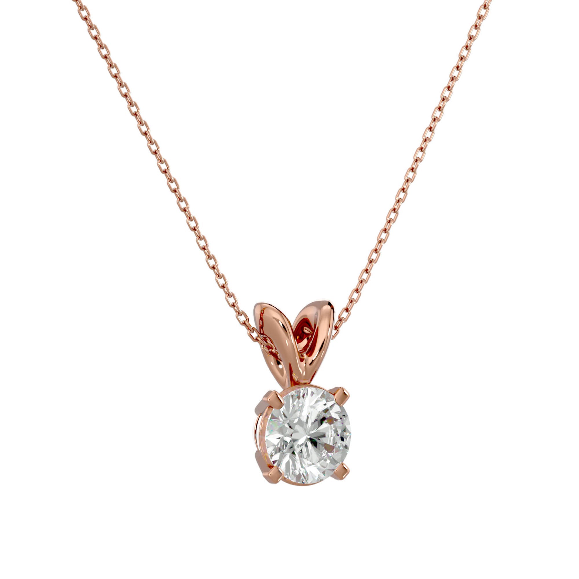 Lanț din Aur 14k cu Pandantiv Solitaire Rotund din Diamant Natural de 0.59 ct din 14K Aur Roz - Castelo.ro