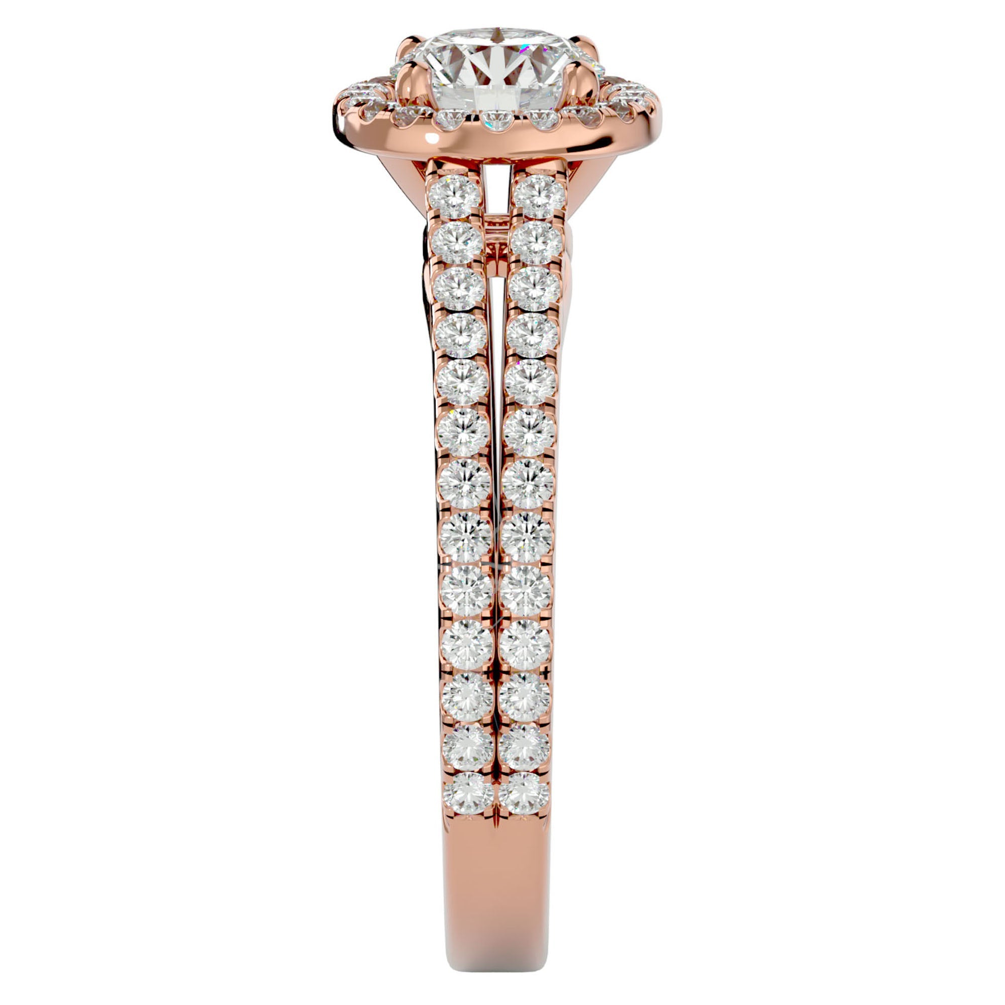 Inel de Logodnă din Aur 14k cu Diamante Create în Laborator Halo Etern Pavé de 1.13 ct din 14k Aur Roz - Castelo.ro