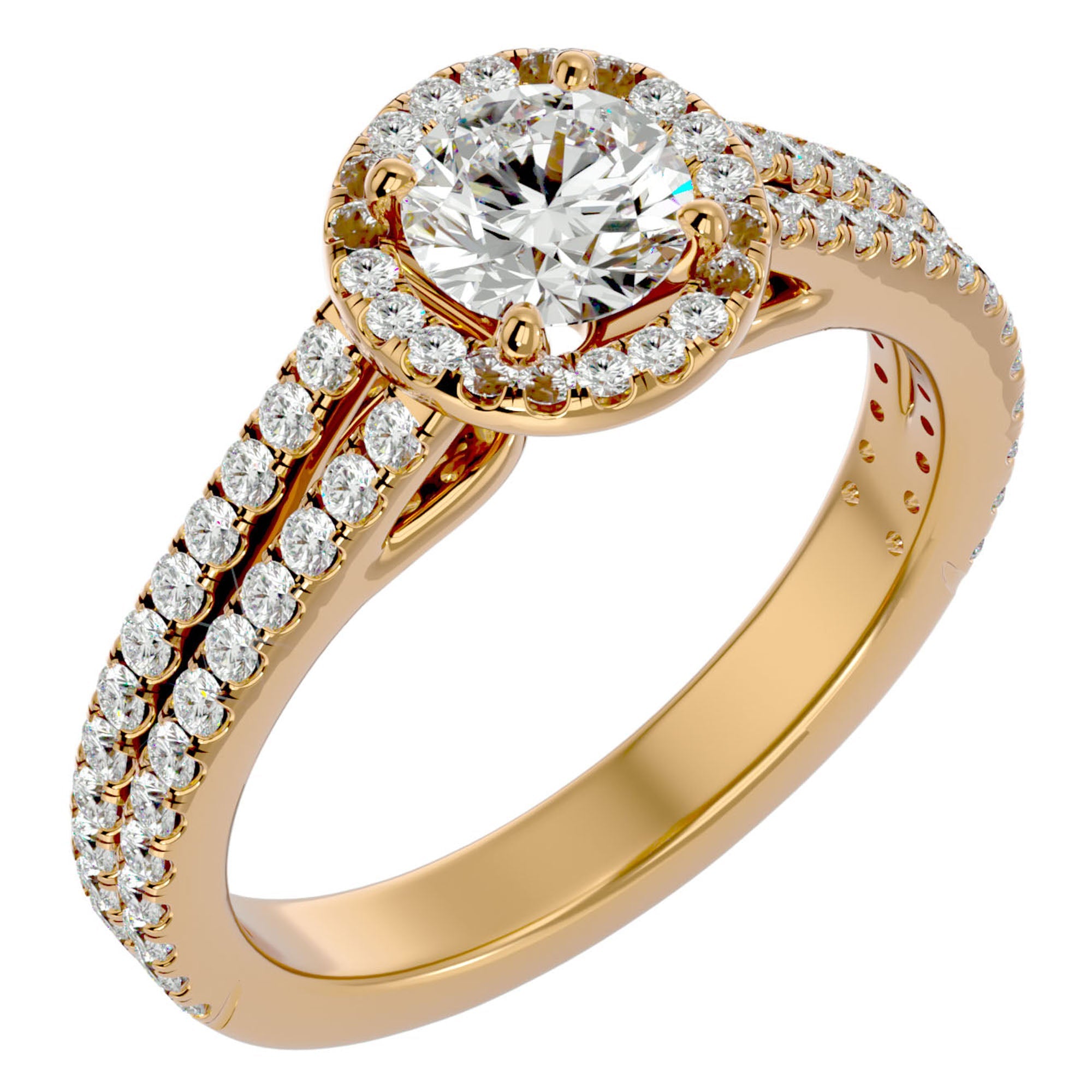 Inel de Logodnă din Aur 14k cu Diamante Create în Laborator Halo Etern Pavé de 1.13 ct din 14k Aur Galben - Castelo.ro