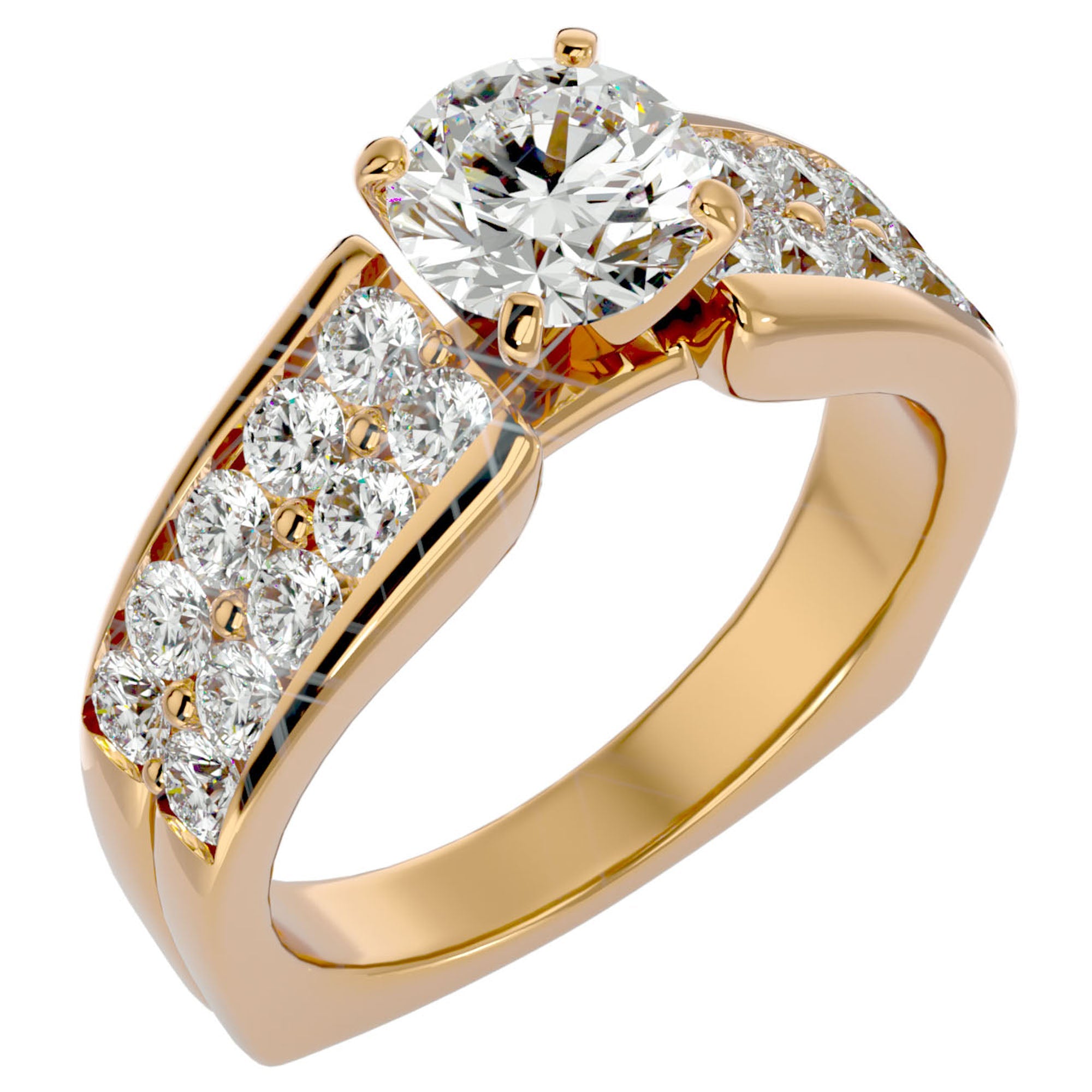 Inel De Logodnă Torrent de Vie din Aur 14k cu Moissanite de 2.03 ct din 14k Aur Galben - Castelo.ro