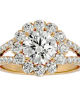 Inel de Logodnă Floral cu Moissanite Halo Etern Pavé de 2.51 ct din 18k Aur Galben - Castelo.ro