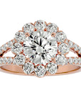 Inel de Logodnă Floral din Aur 14k cu Diamante Create în Laborator Halo Etern Pavé de 2.51 ct din 14k Aur Roz - Castelo.ro