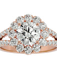Inel de Logodnă Floral din Aur 14k cu Diamante Create în Laborator Halo Etern Pavé de 2.51 ct din 14k Aur Roz - Castelo.ro