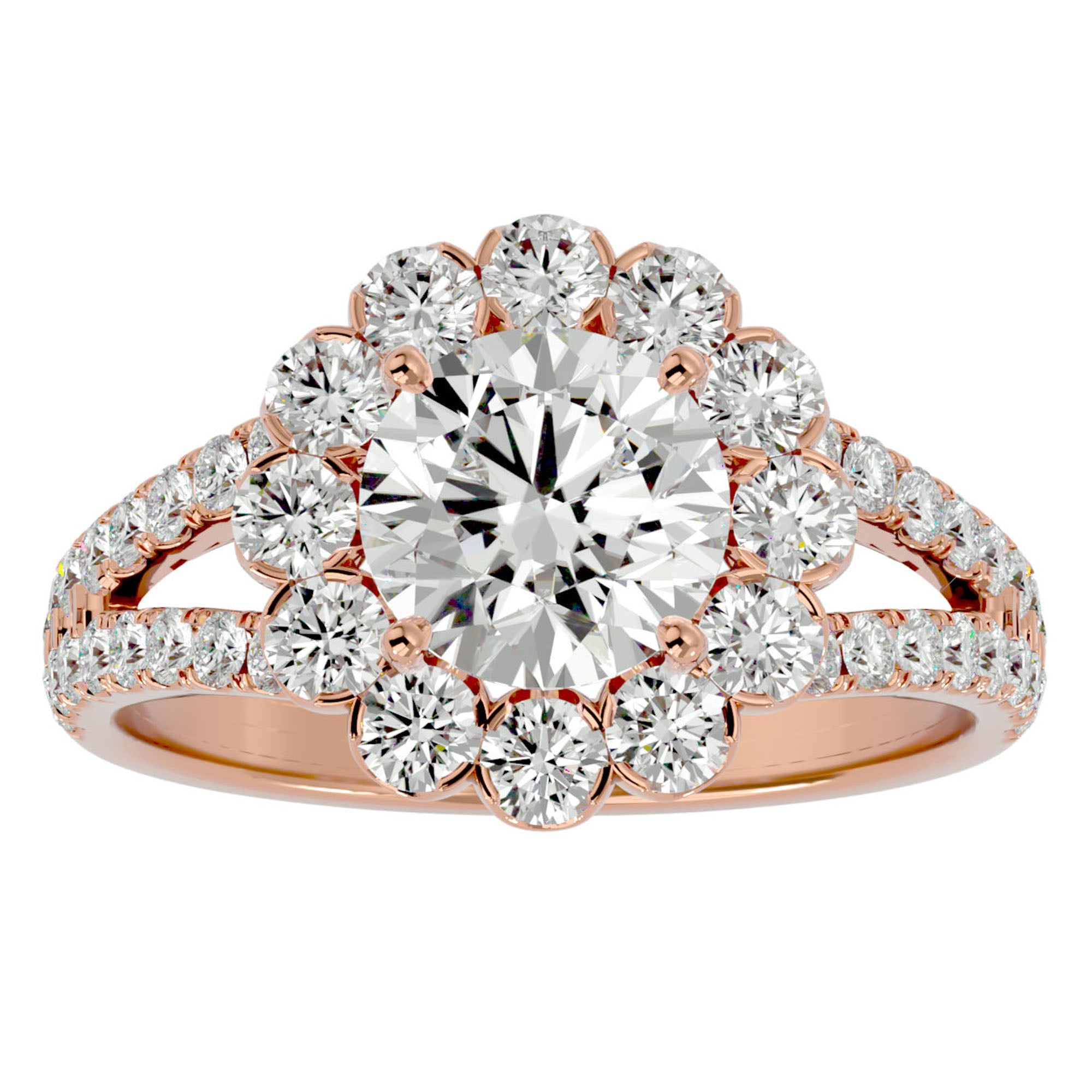 Inel de Logodnă Floral cu Moissanite Halo Etern Pavé de 2.51 ct din 18k Aur Roz - Castelo.ro