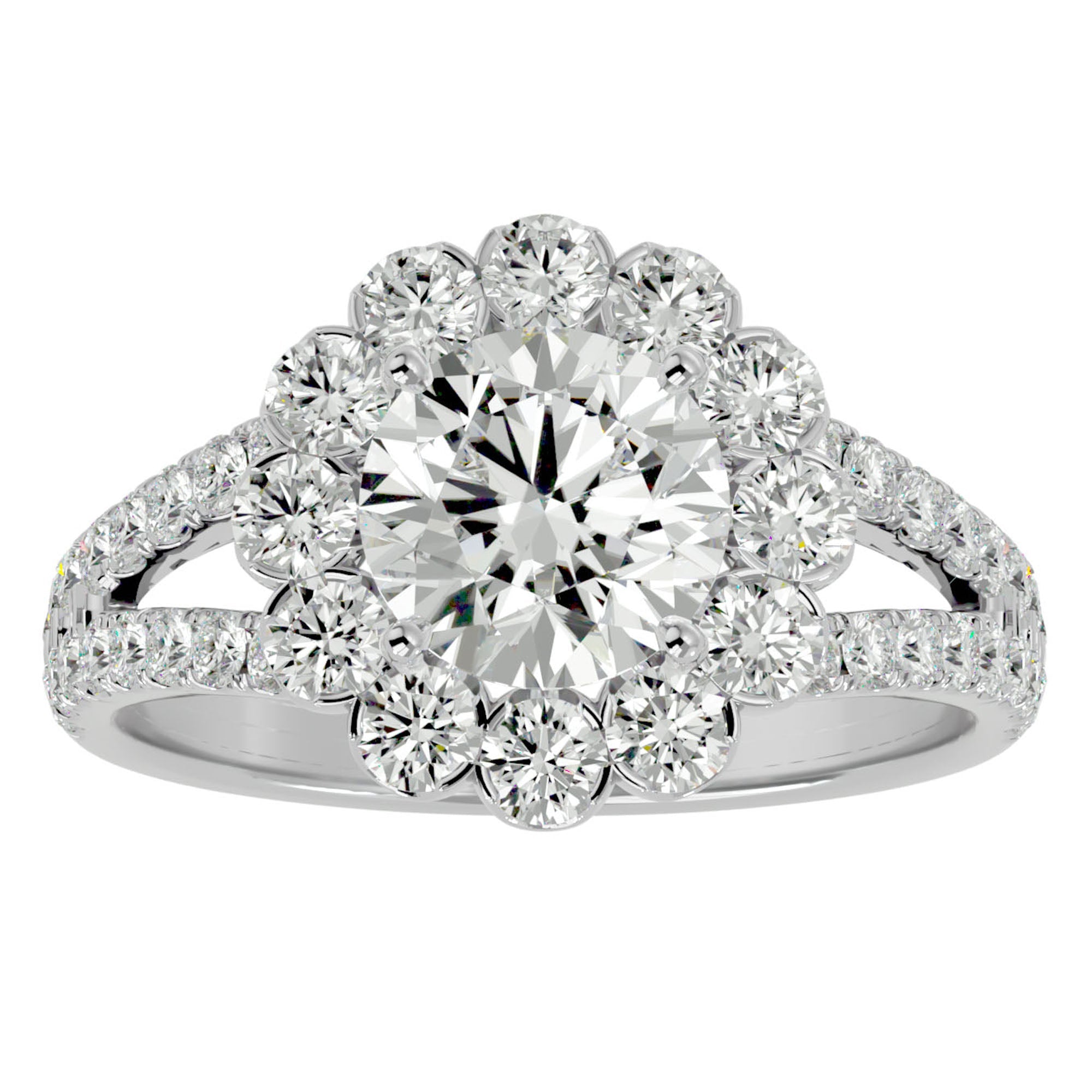 Inel de Logodnă Floral din Aur 14k cu Moissanite Halo Etern Pavé de 2.51 ct din 14k Aur Alb - Castelo.ro