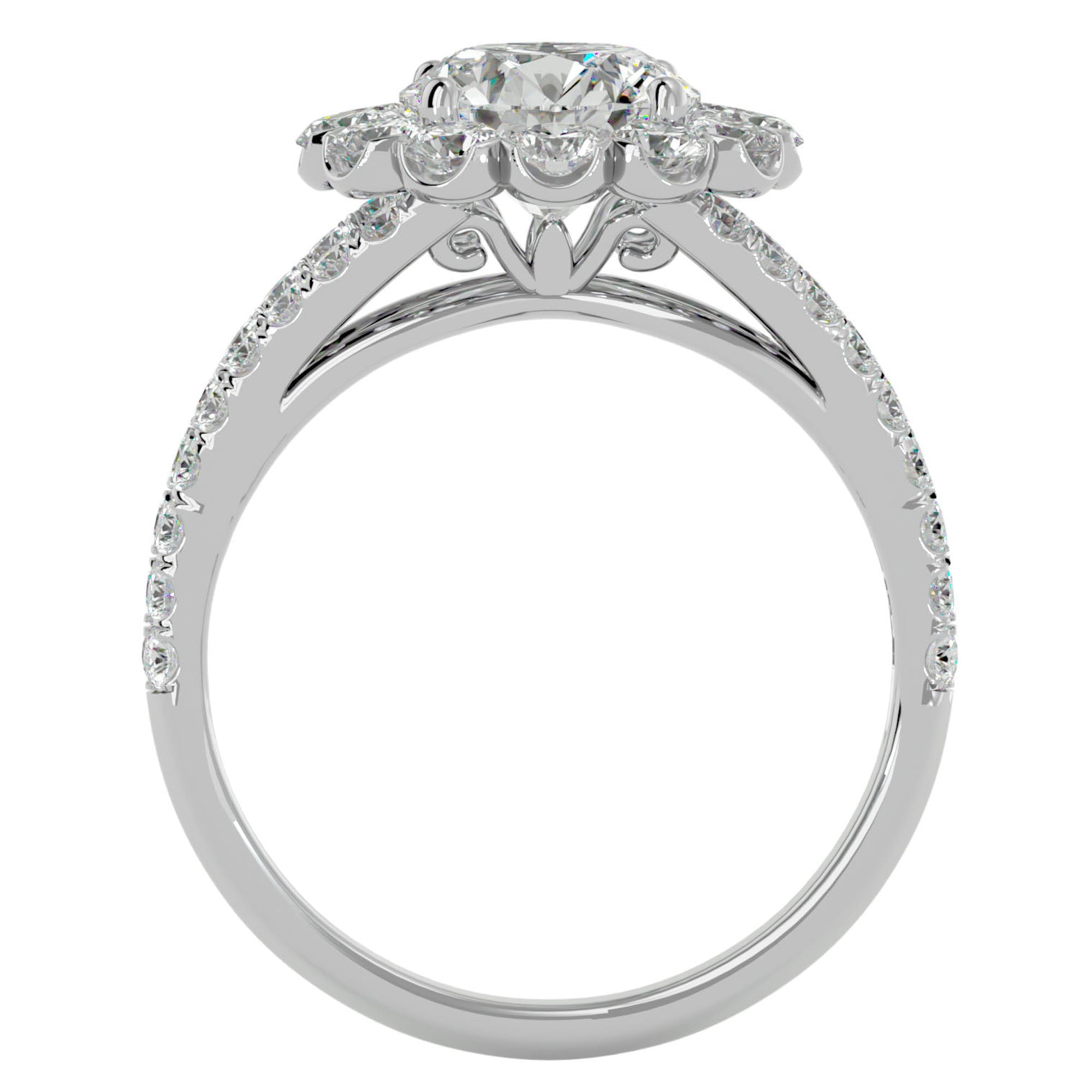 Inel de Logodnă Floral din Aur 14k cu Moissanite Halo Etern Pavé de 2.51 ct din 14k Aur Alb - Castelo.ro
