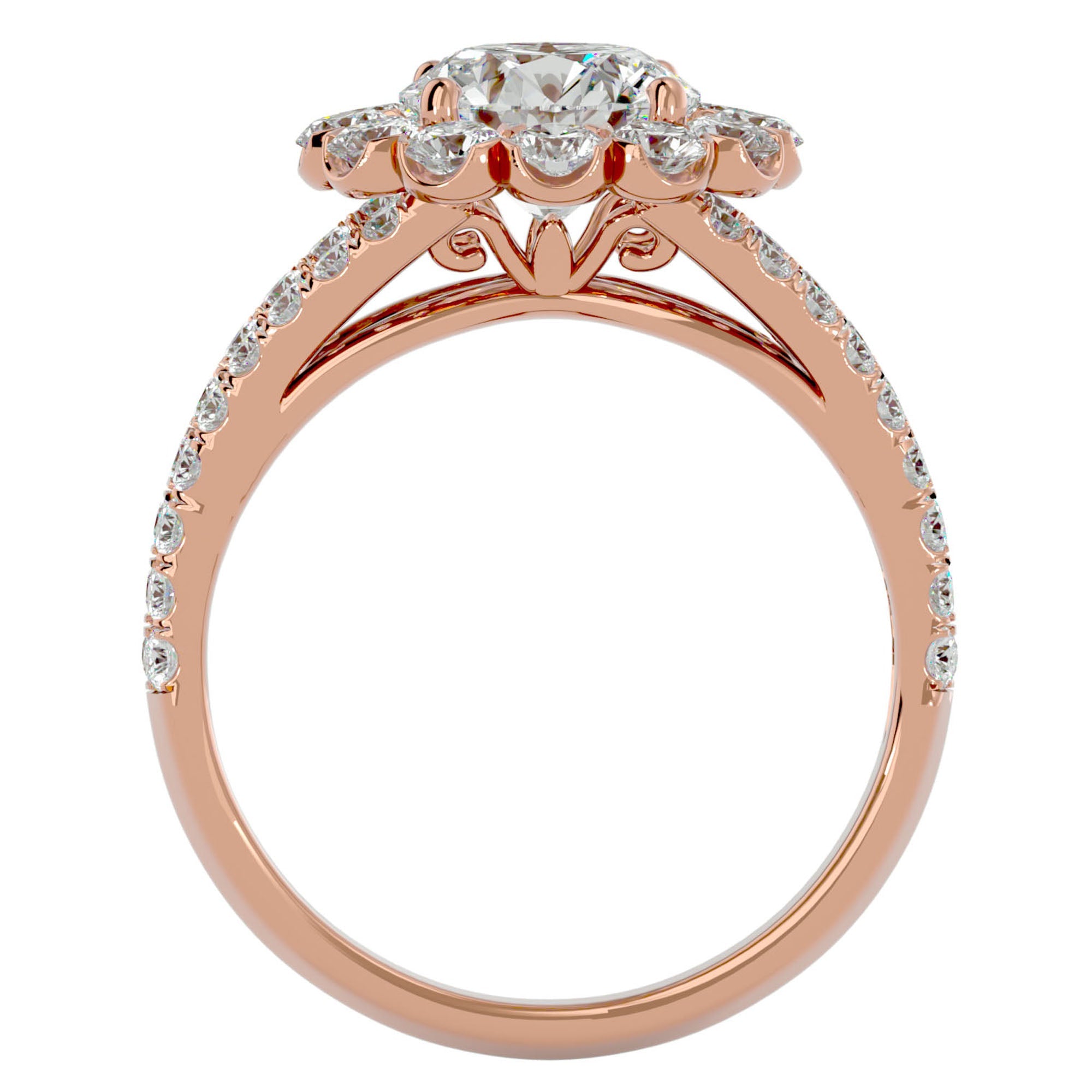 Inel de Logodnă Floral cu Moissanite Halo Etern Pavé de 2.51 ct din 18k Aur Roz - Castelo.ro