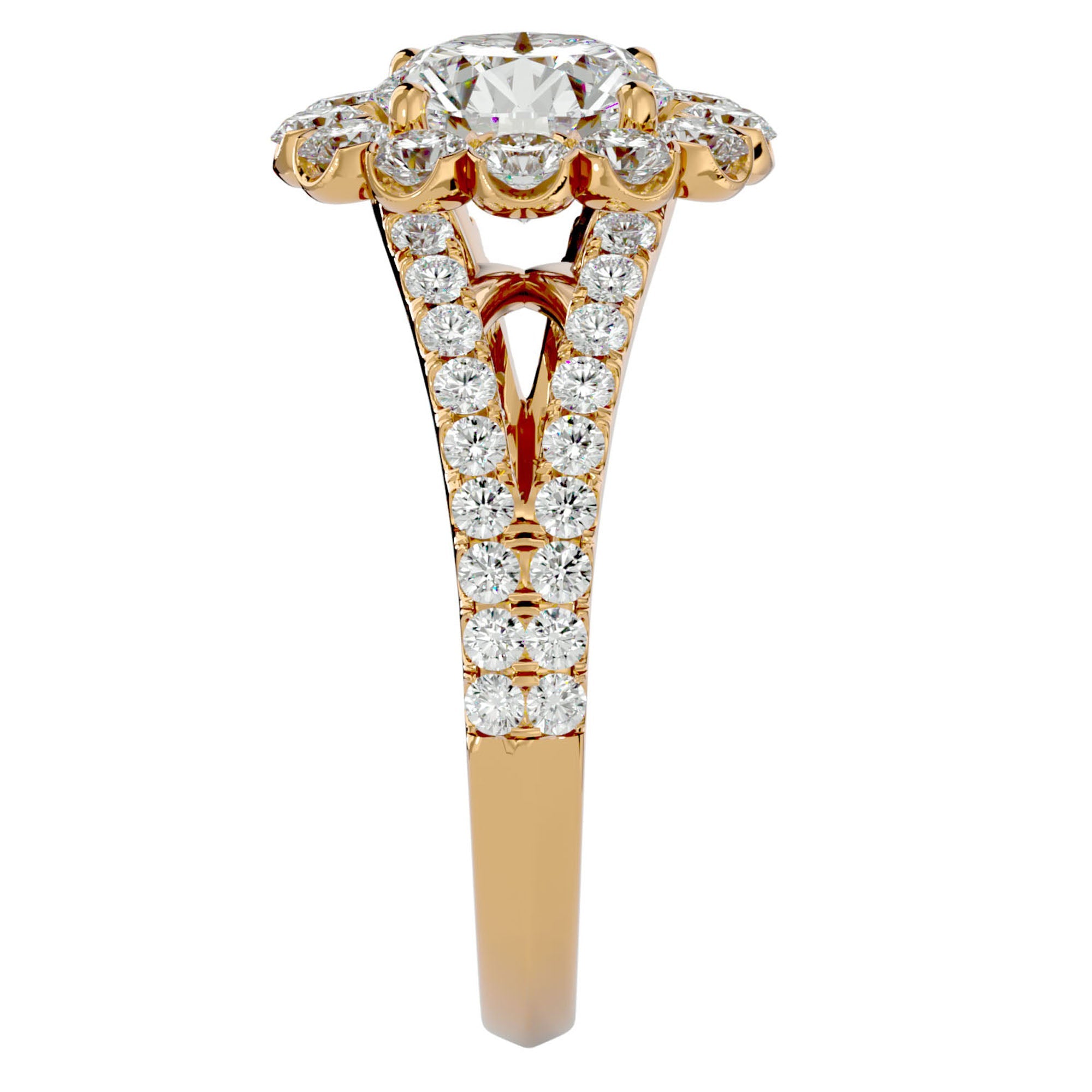Inel de Logodnă Floral cu Moissanite Halo Etern Pavé de 2.51 ct din 18k Aur Galben - Castelo.ro