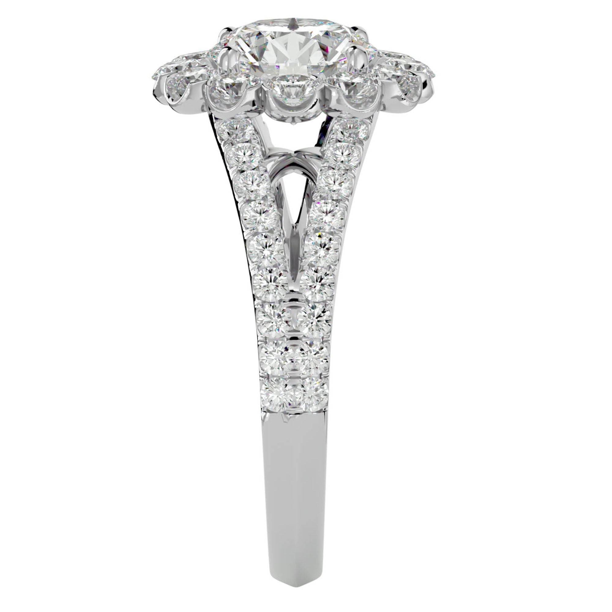 Inel de Logodnă Floral din Aur 14k cu Diamante Create în Laborator Halo Etern Pavé de 2.51 ct din 14k Aur Alb - Castelo.ro