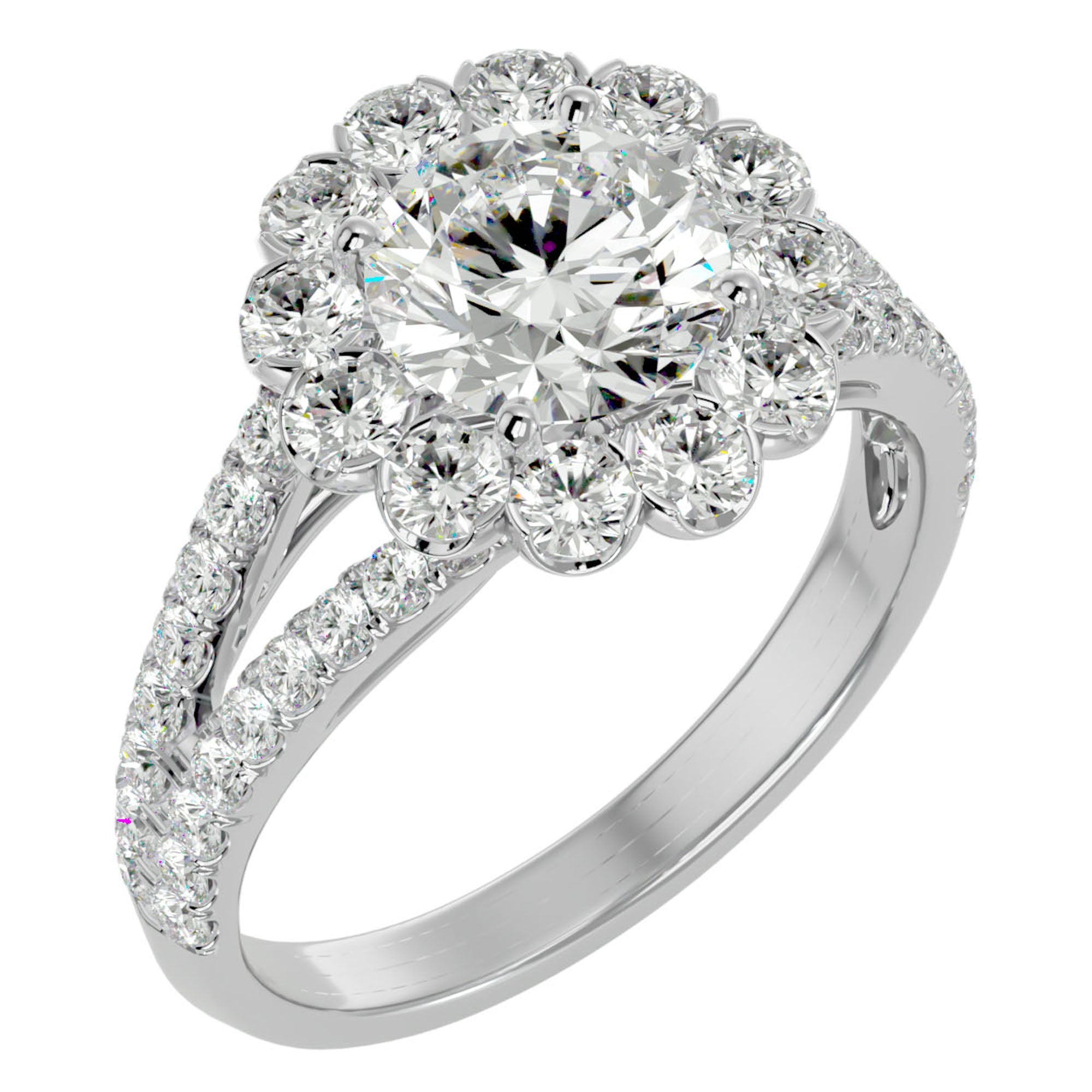 Inel de Logodnă Floral cu Moissanite Halo Etern Pavé de 2.51 ct din Platina - Castelo.ro