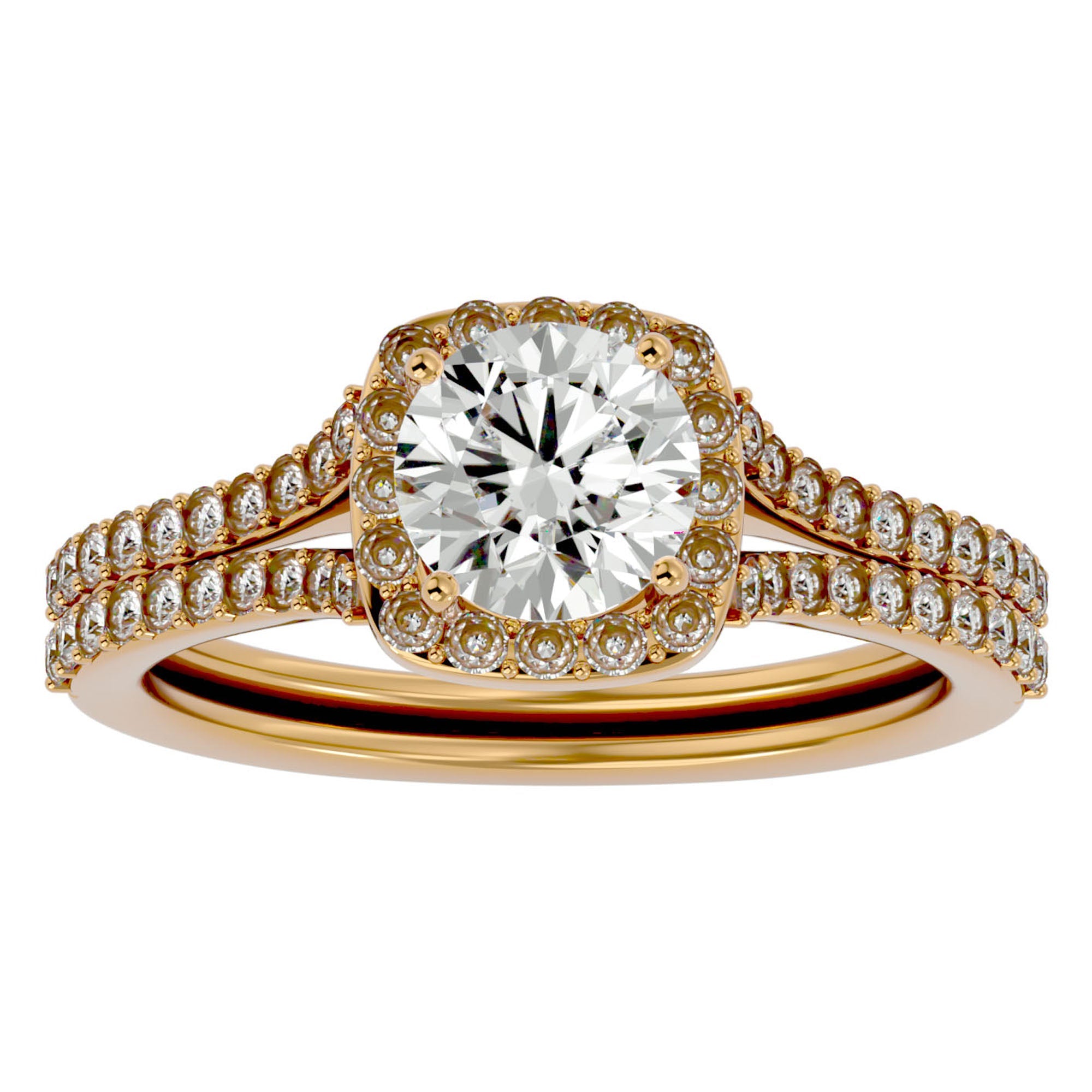 Inel de Logodnă cu Moissanite Halo Etern Pavé de 1.78 ct din 18k Aur Galben - Castelo.ro