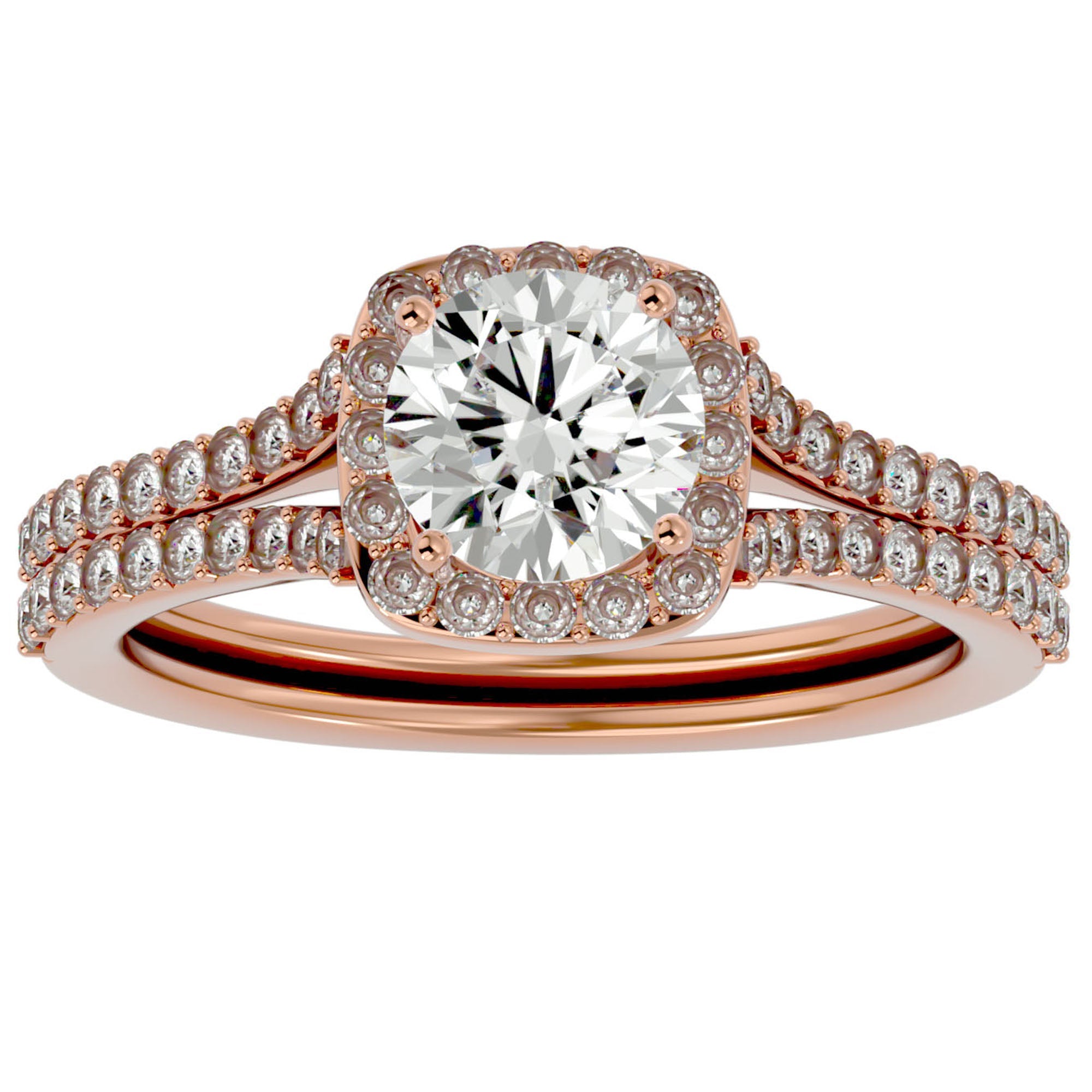 Inel De Logodnă Voile d'Ivoire din Aur 14k cu Moissanite Pavé de 1.78 ct din 14k Aur Roz - Castelo.ro