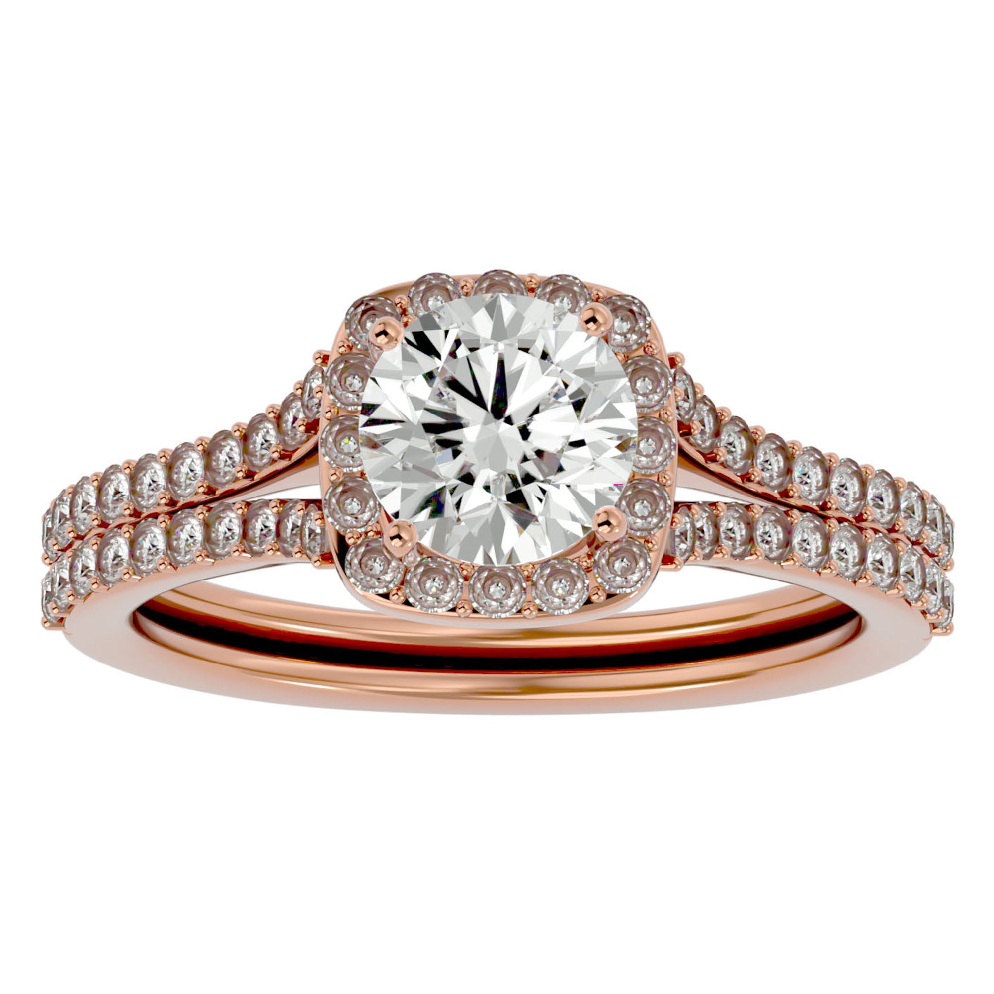 Inel de Logodnă cu Moissanite Halo Etern Pavé de 1.78 ct din 18k Aur Roz - Castelo.ro