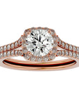Inel de Logodnă cu Moissanite Halo Etern Pavé de 1.78 ct din 18k Aur Roz - Castelo.ro